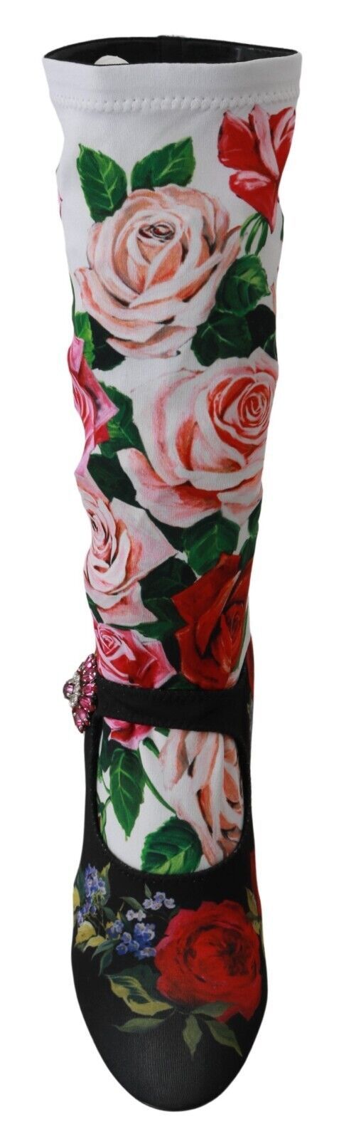Dolce & Gabbana Black Floral Socks Crystal Jersey Boots Shoes Dolce & Gabbana