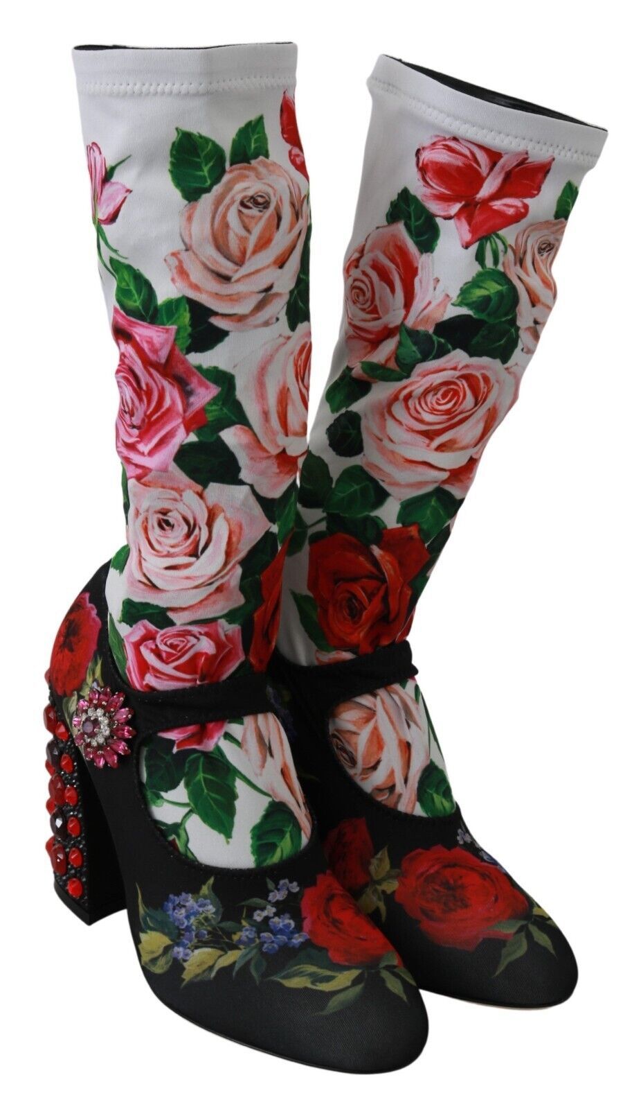 Dolce & Gabbana Black Floral Socks Crystal Jersey Boots Shoes Dolce & Gabbana