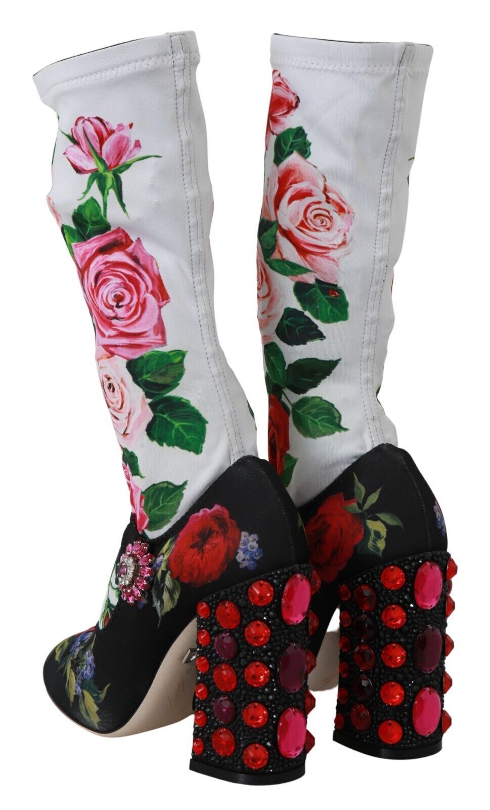 Dolce & Gabbana Black Floral Socks Crystal Jersey Boots Shoes Dolce & Gabbana