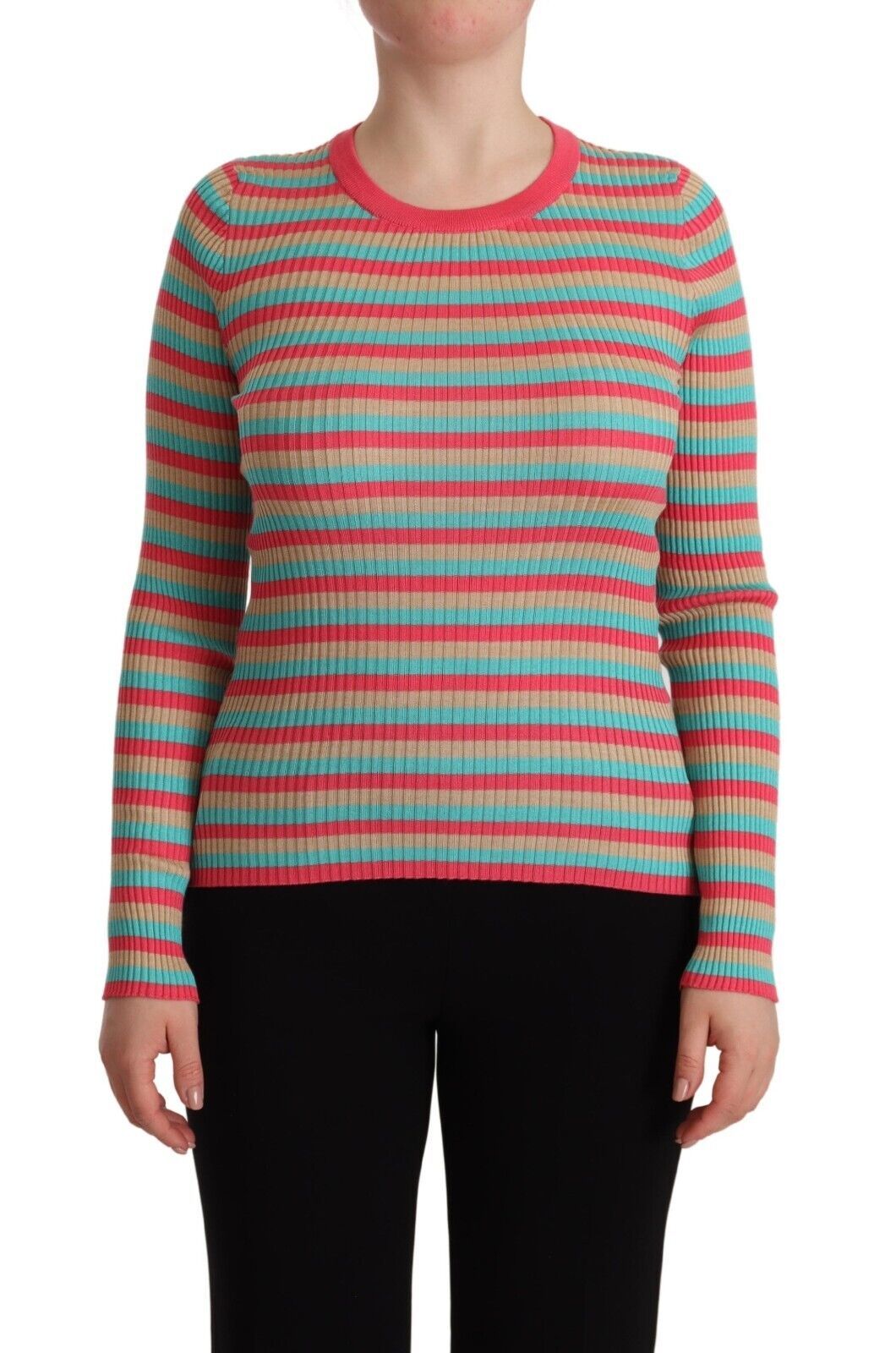 Dolce & Gabbana Multicolor Stripes Silk Crew Neck Pullover Top Dolce & Gabbana