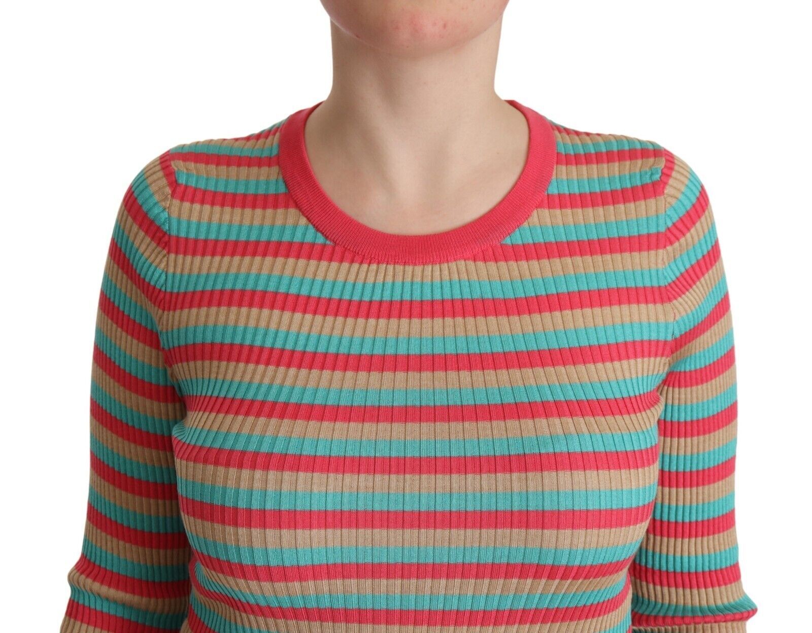 Dolce & Gabbana Multicolor Stripes Silk Crew Neck Pullover Top Dolce & Gabbana