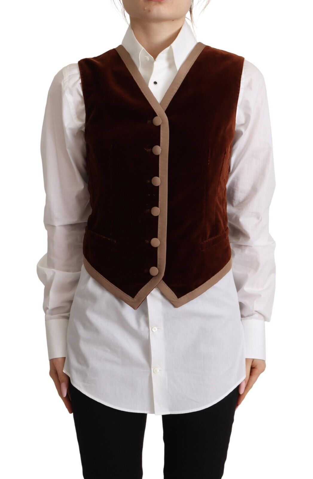 Dolce & Gabbana Bordeaux Velvet Cotton V-neck Sleeveless Vest Top Dolce & Gabbana
