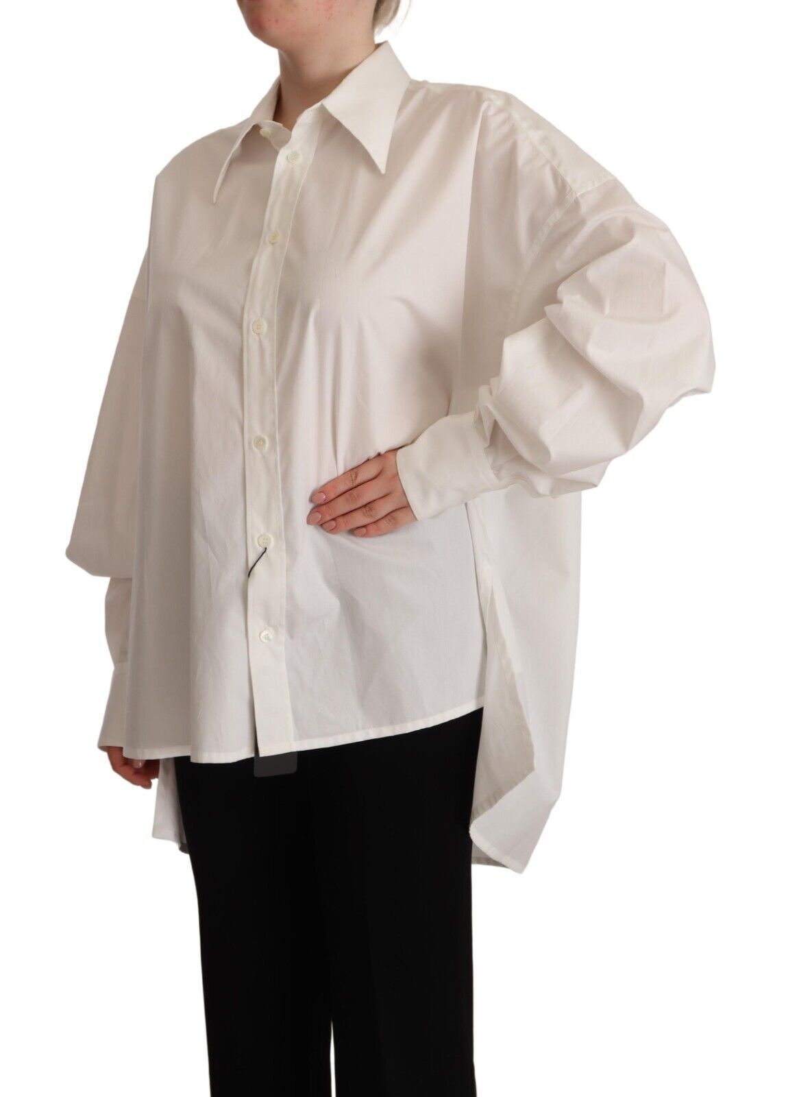 Dolce & Gabbana White Cotton Button Up Collared Long Sleeve Top Dolce & Gabbana