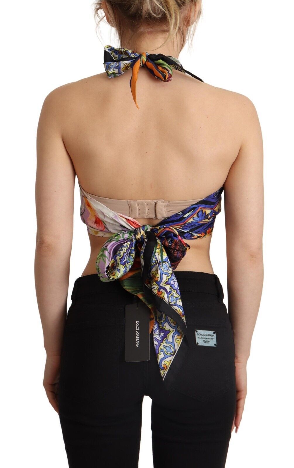 Dolce & Gabbana Multicolor Foulard Silk Halter Cropped Top Dolce & Gabbana