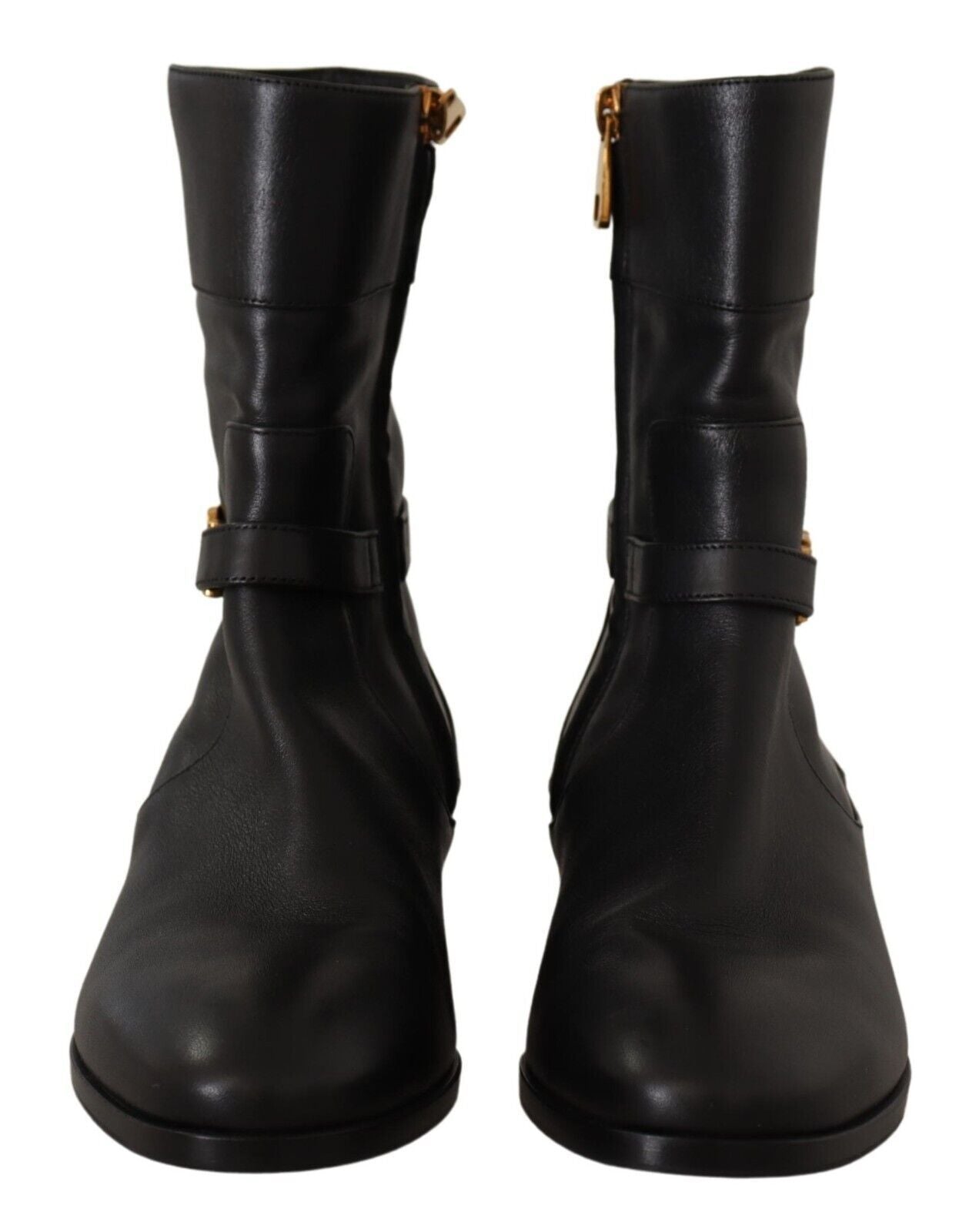 Dolce & Gabbana Black Leather Flats Logo Short Boots Shoes Dolce & Gabbana