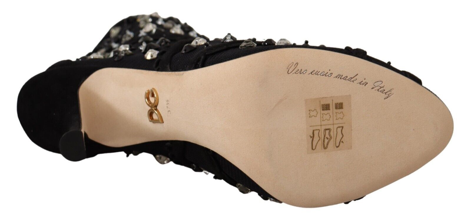 Dolce & Gabbana Black Crystals Heels Zipper Short Boots Shoes Dolce & Gabbana