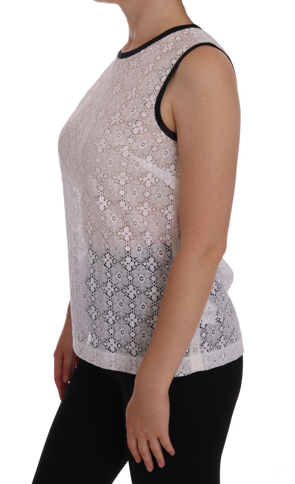 Dolce & Gabbana White Lace Floral Nylon Tank T-shirt Dolce & Gabbana