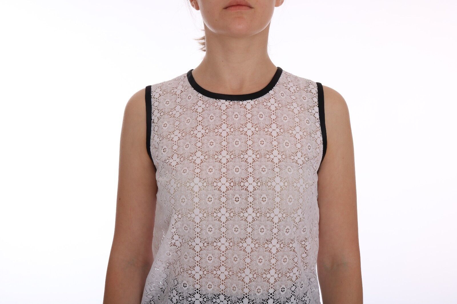 Dolce & Gabbana White Lace Floral Nylon Tank T-shirt Dolce & Gabbana