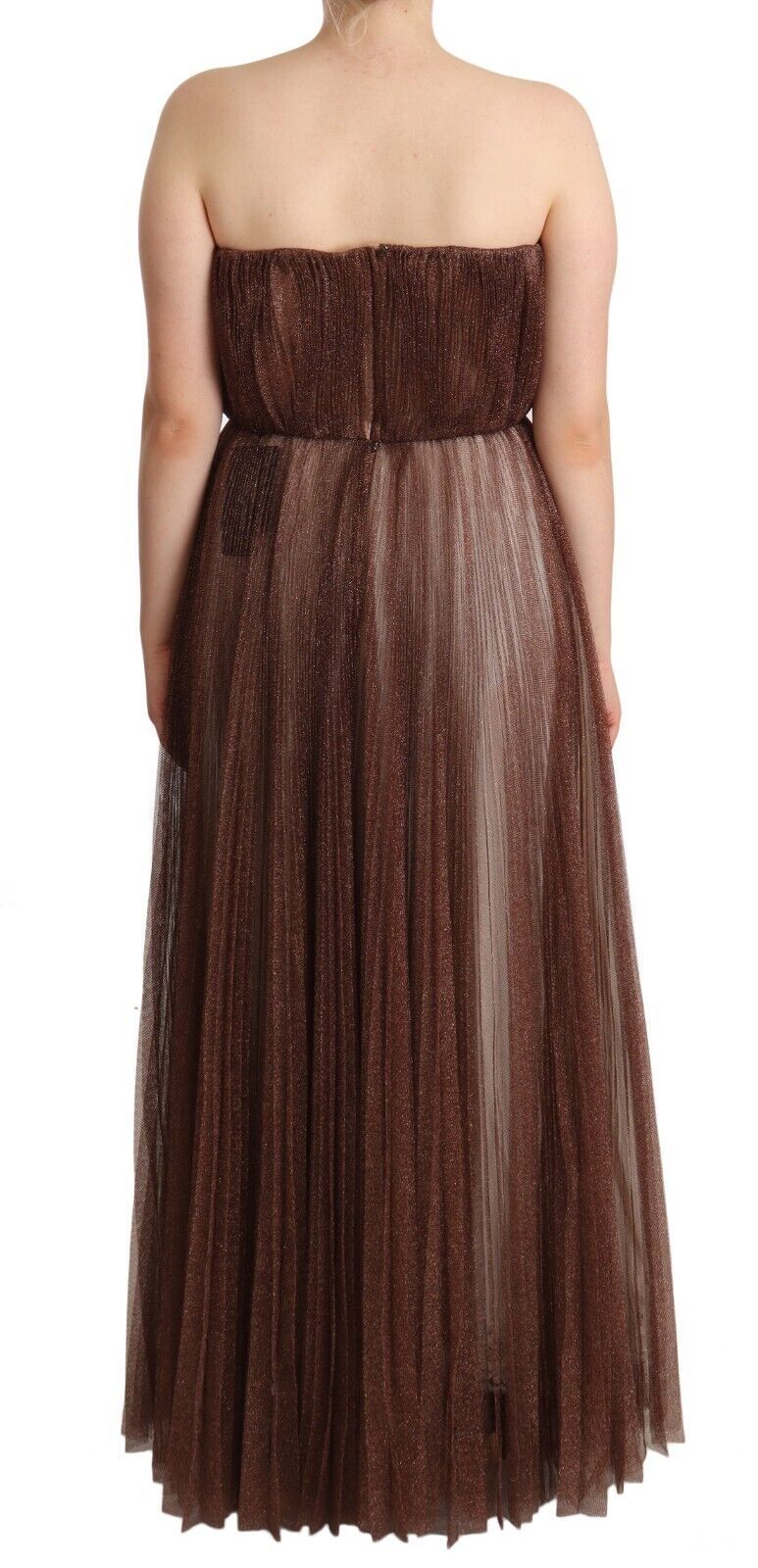 Dolce & Gabbana Metallic Bronze Polyester Maxi Gown Dress Dolce & Gabbana