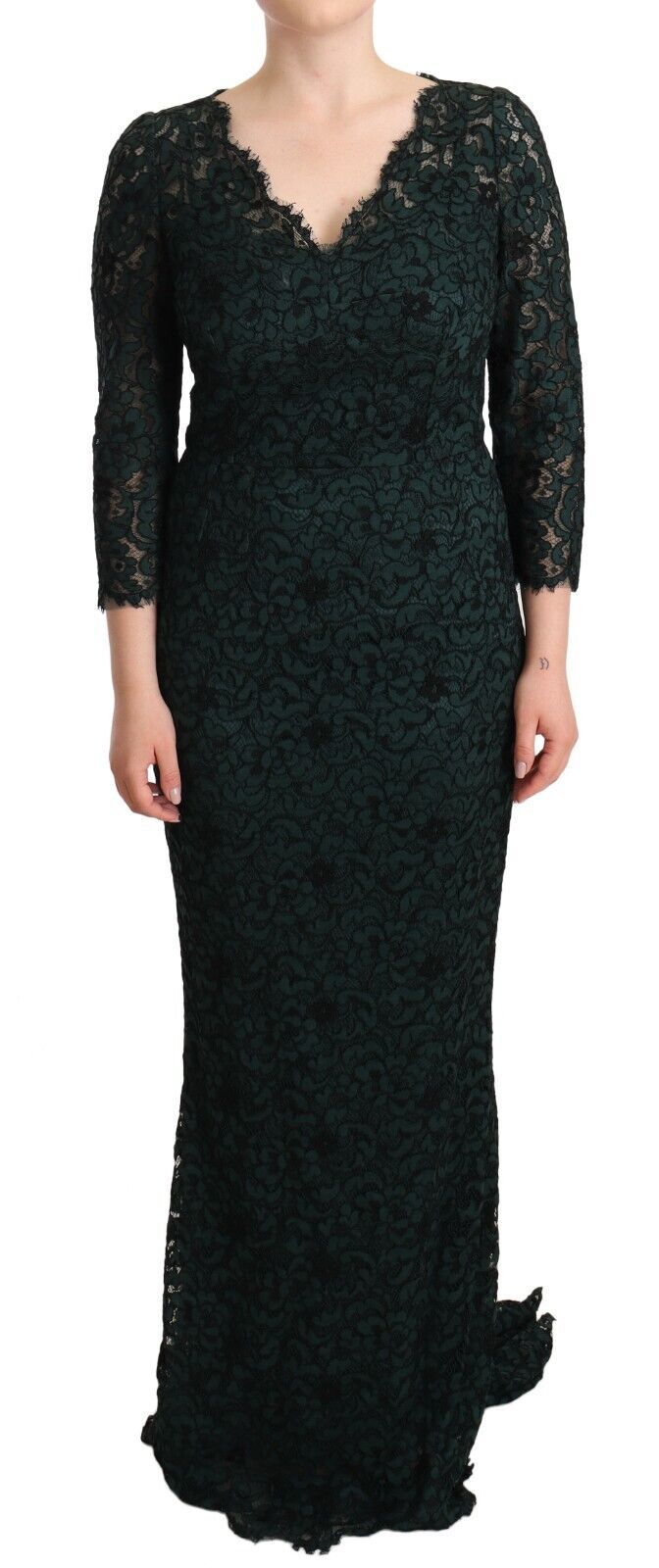 Dolce & Gabbana Green Floral Lace Maxi Floor Length Dress Dolce & Gabbana