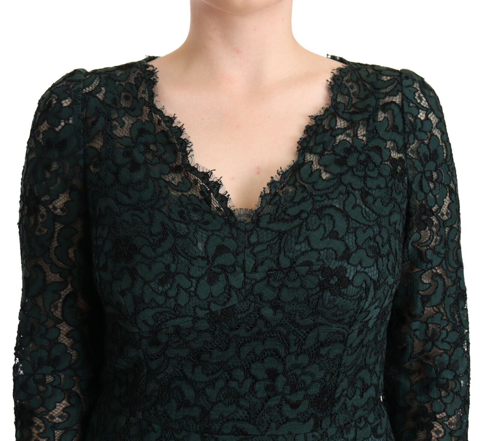 Dolce & Gabbana Green Floral Lace Maxi Floor Length Dress Dolce & Gabbana