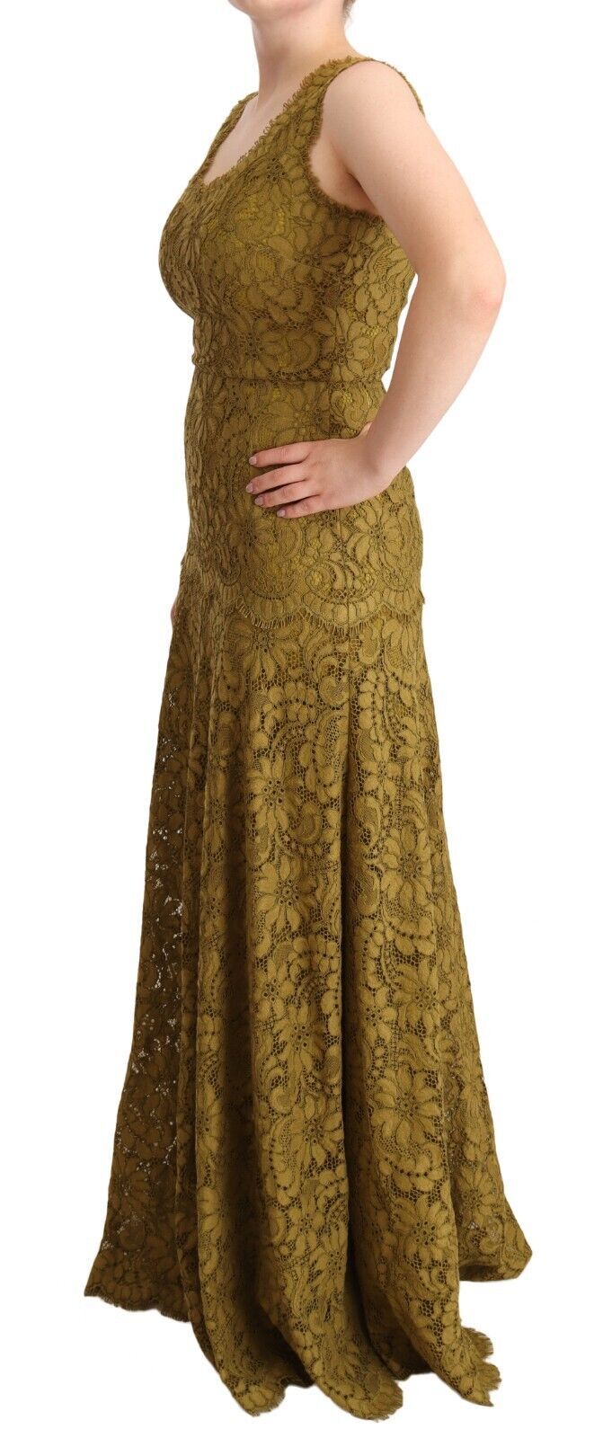 Dolce & Gabbana Brown Floral Lace Maxi Floor Length Dress Dolce & Gabbana