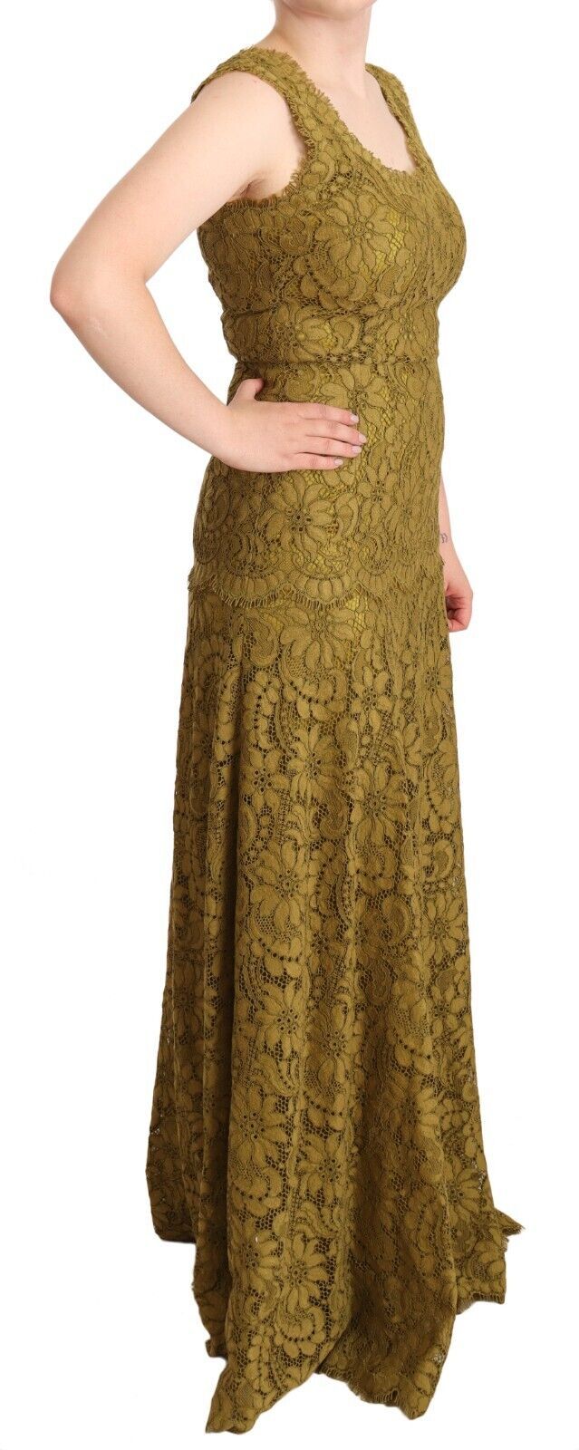 Dolce & Gabbana Brown Floral Lace Maxi Floor Length Dress Dolce & Gabbana