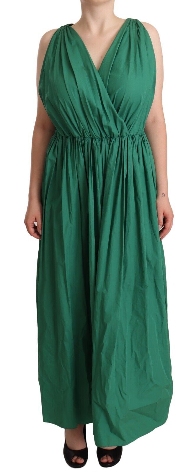Dolce & Gabbana Green Cotton Sleeveless V-neck Dress Dolce & Gabbana