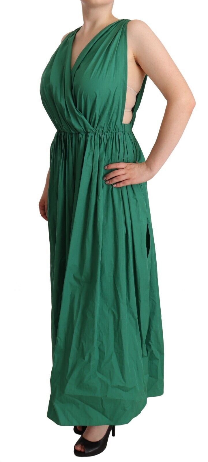 Dolce & Gabbana Green Cotton Sleeveless V-neck Dress Dolce & Gabbana