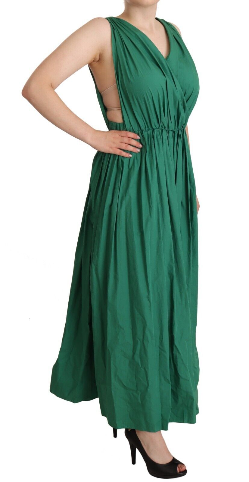 Dolce & Gabbana Green Cotton Sleeveless V-neck Dress Dolce & Gabbana