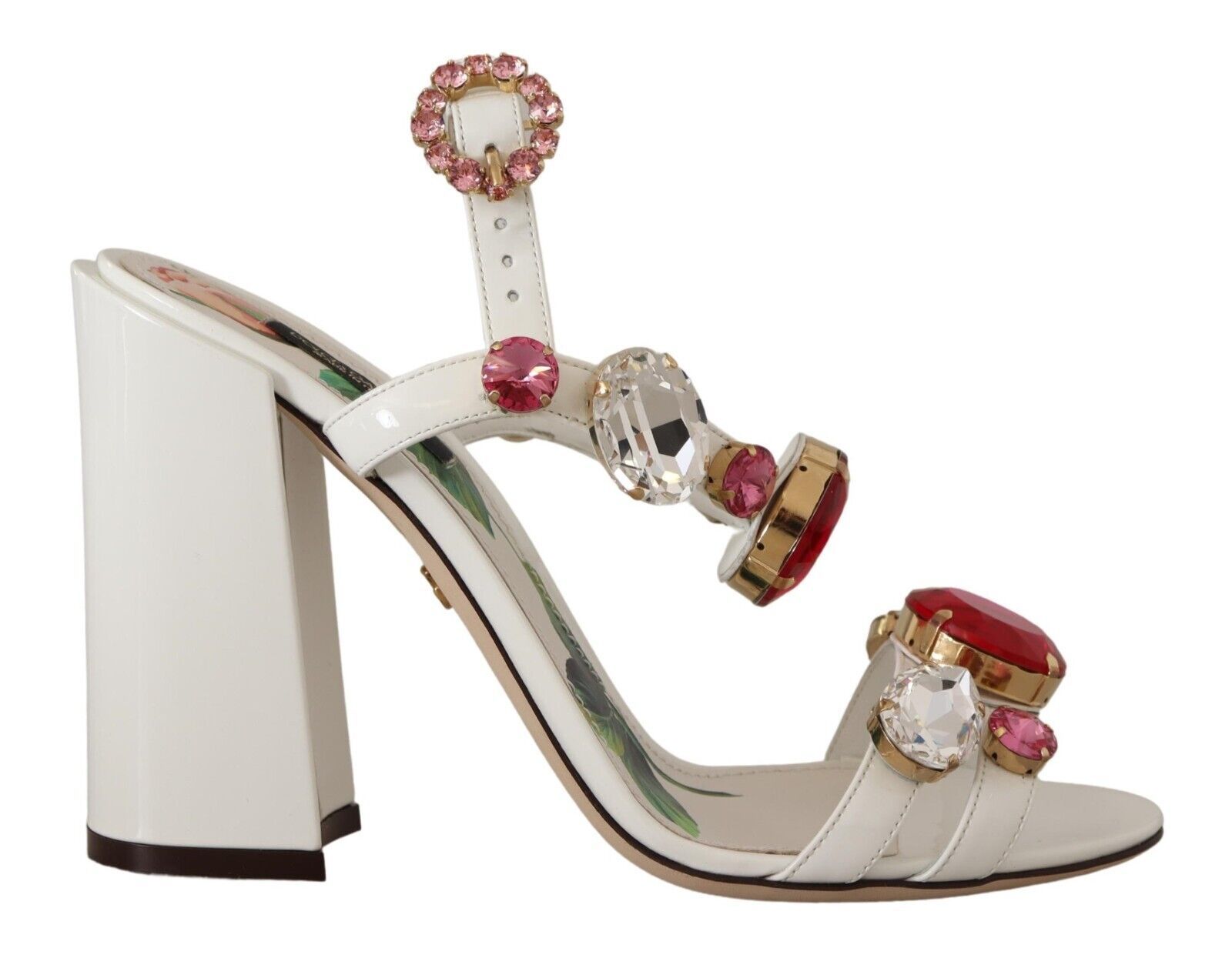 Dolce & Gabbana White Leather Crystal Keira Heels Sandals Shoes Dolce & Gabbana