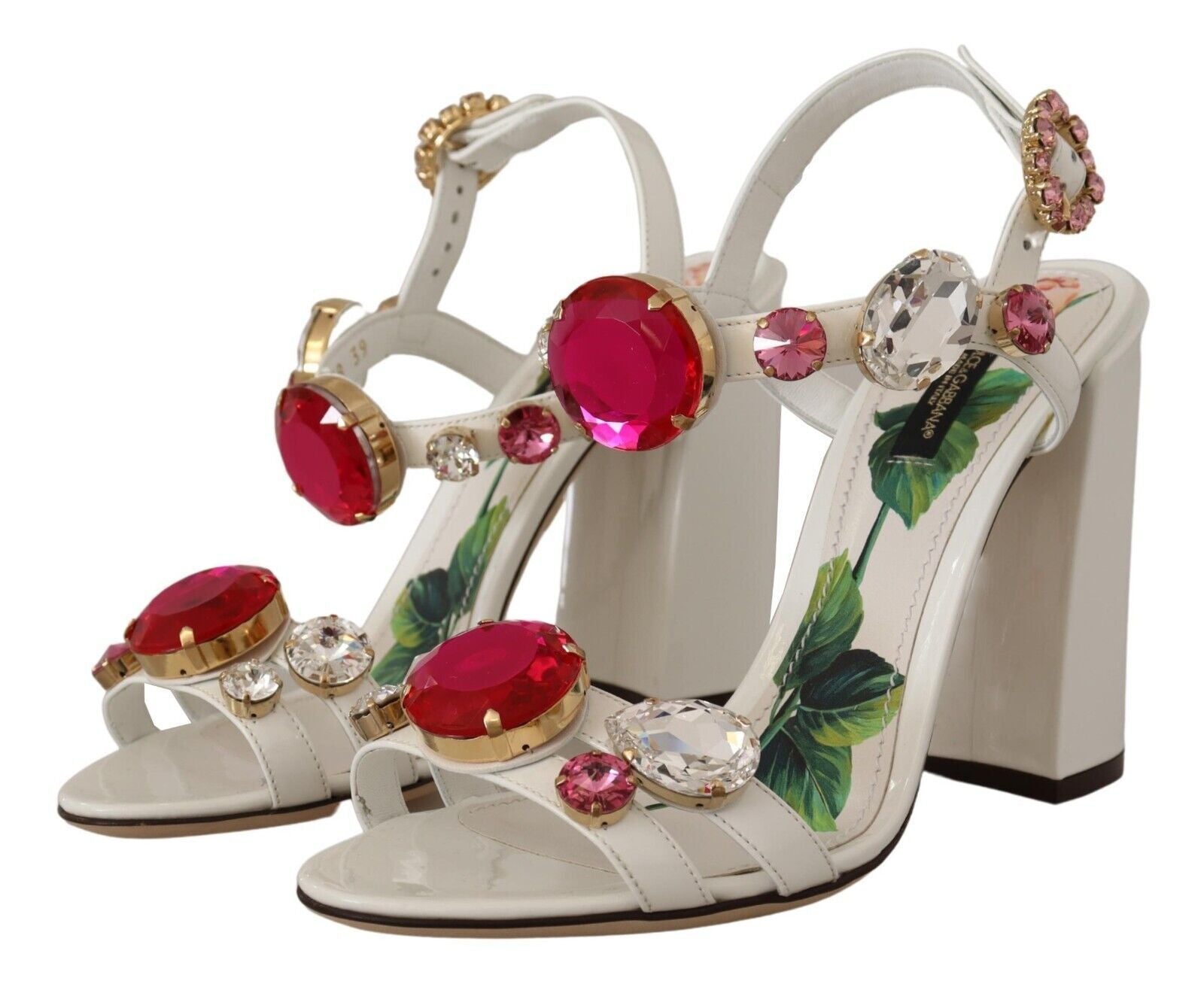Dolce & Gabbana White Leather Crystal Keira Heels Sandals Shoes Dolce & Gabbana