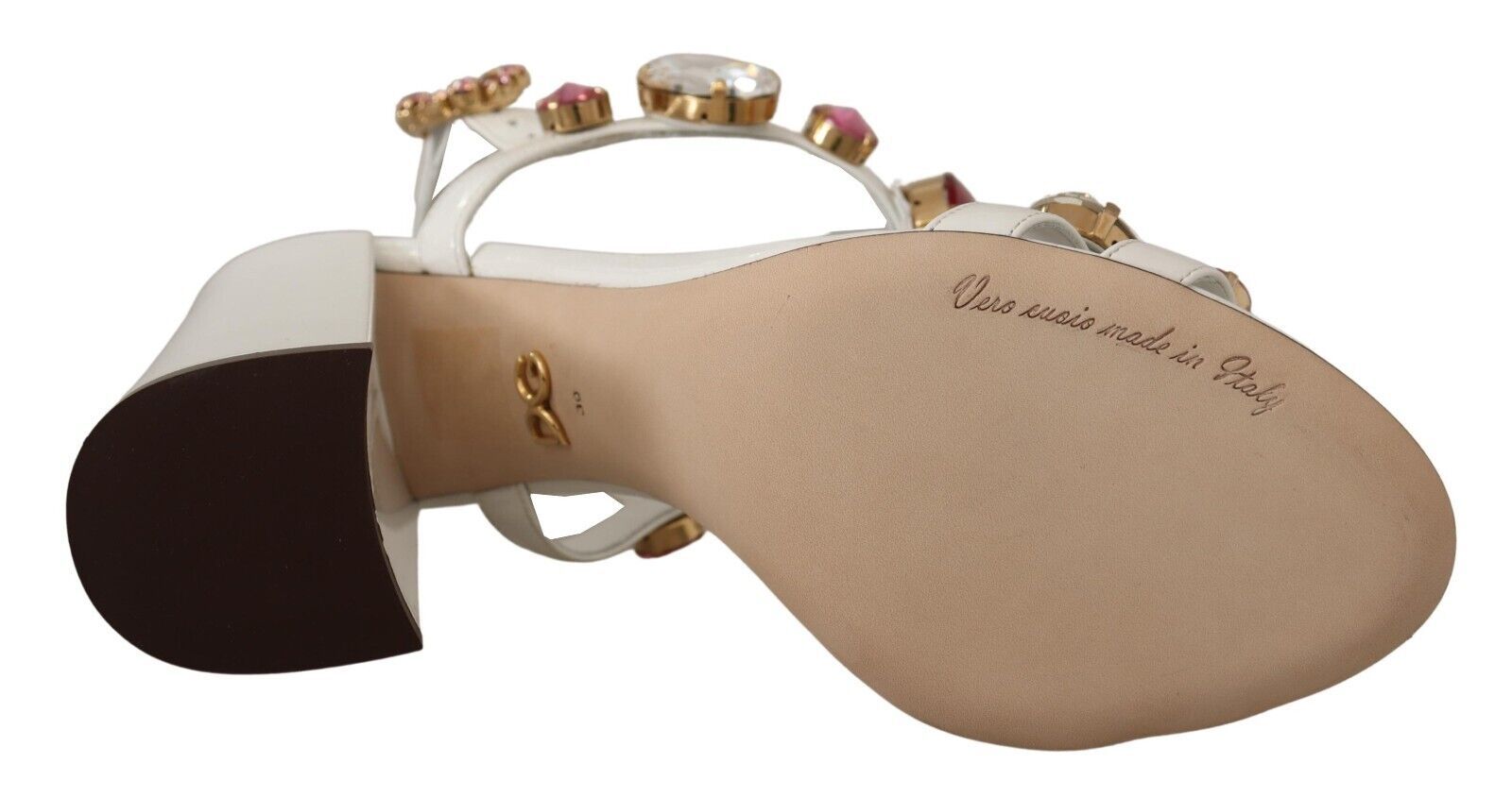 Dolce & Gabbana White Leather Crystal Keira Heels Sandals Shoes Dolce & Gabbana