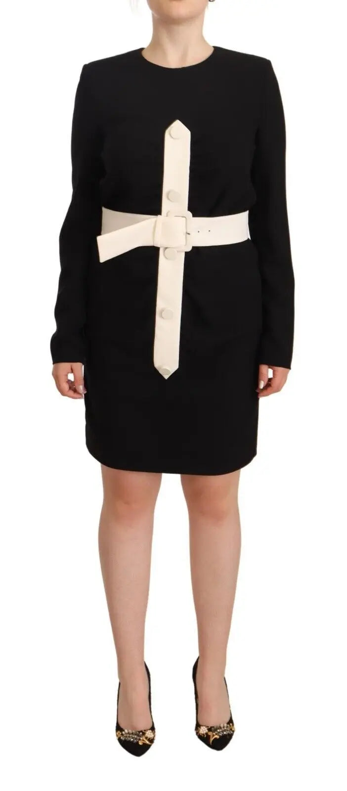 Givenchy Black Wool Long Sleeves Belted Mini Sheath Dress Givenchy