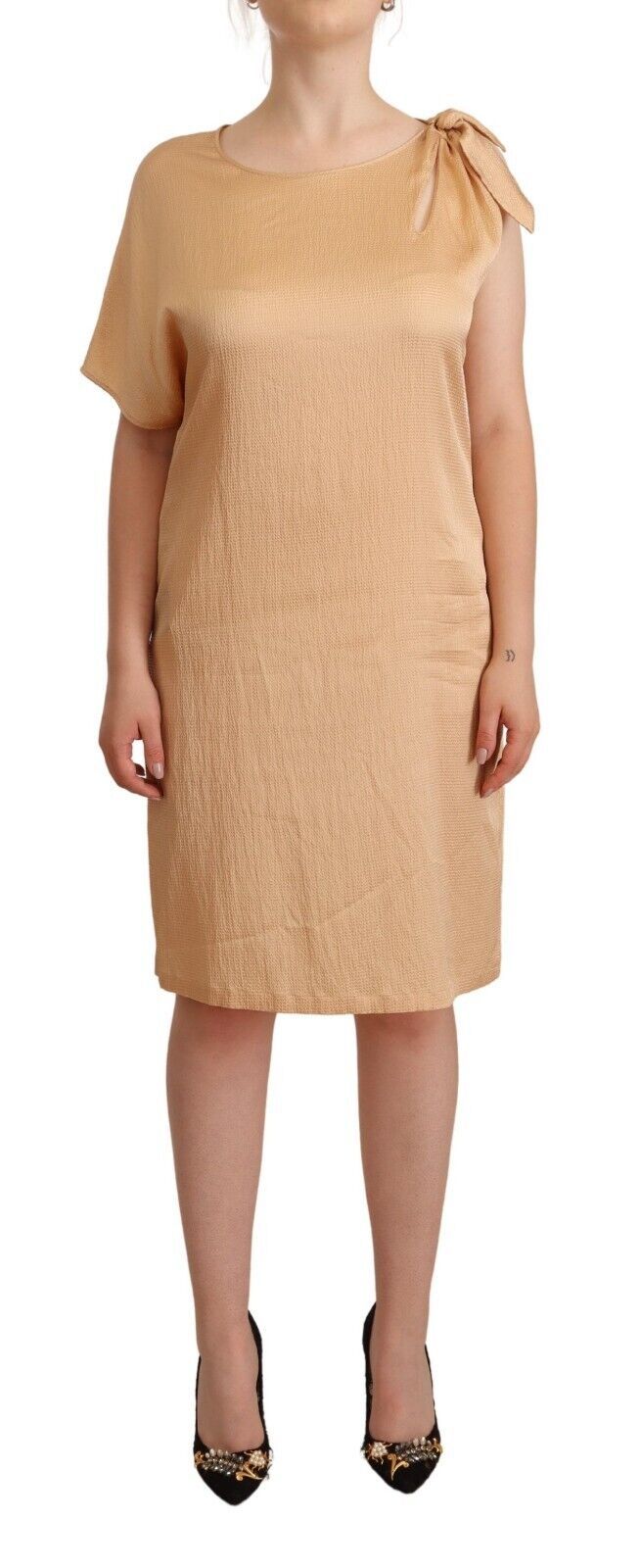 Moschino Beige One Sleeve Knee Length Shift Dress Moschino