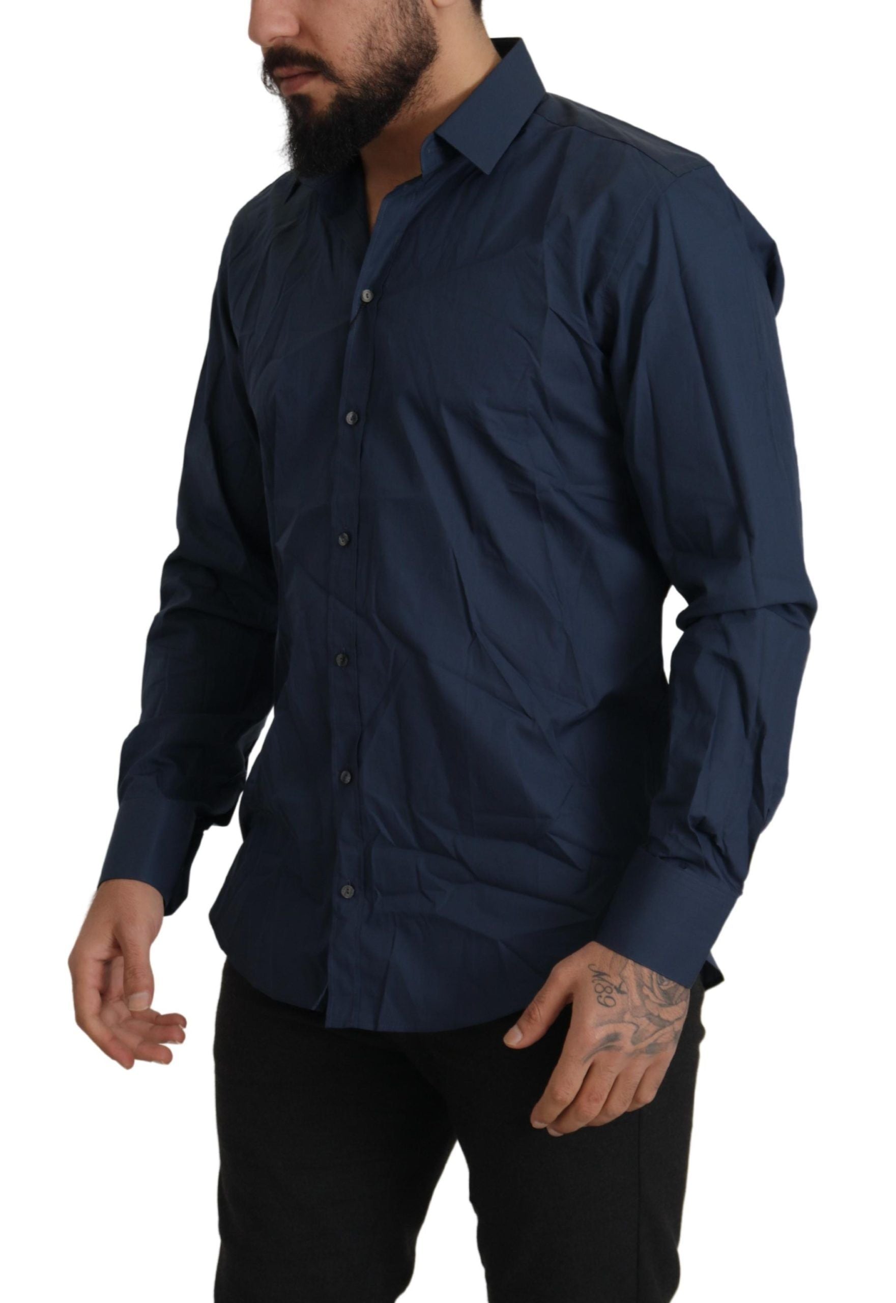 Dolce & Gabbana Blue Cotton MARTINI Slim Fit Dress Shirt Dolce & Gabbana