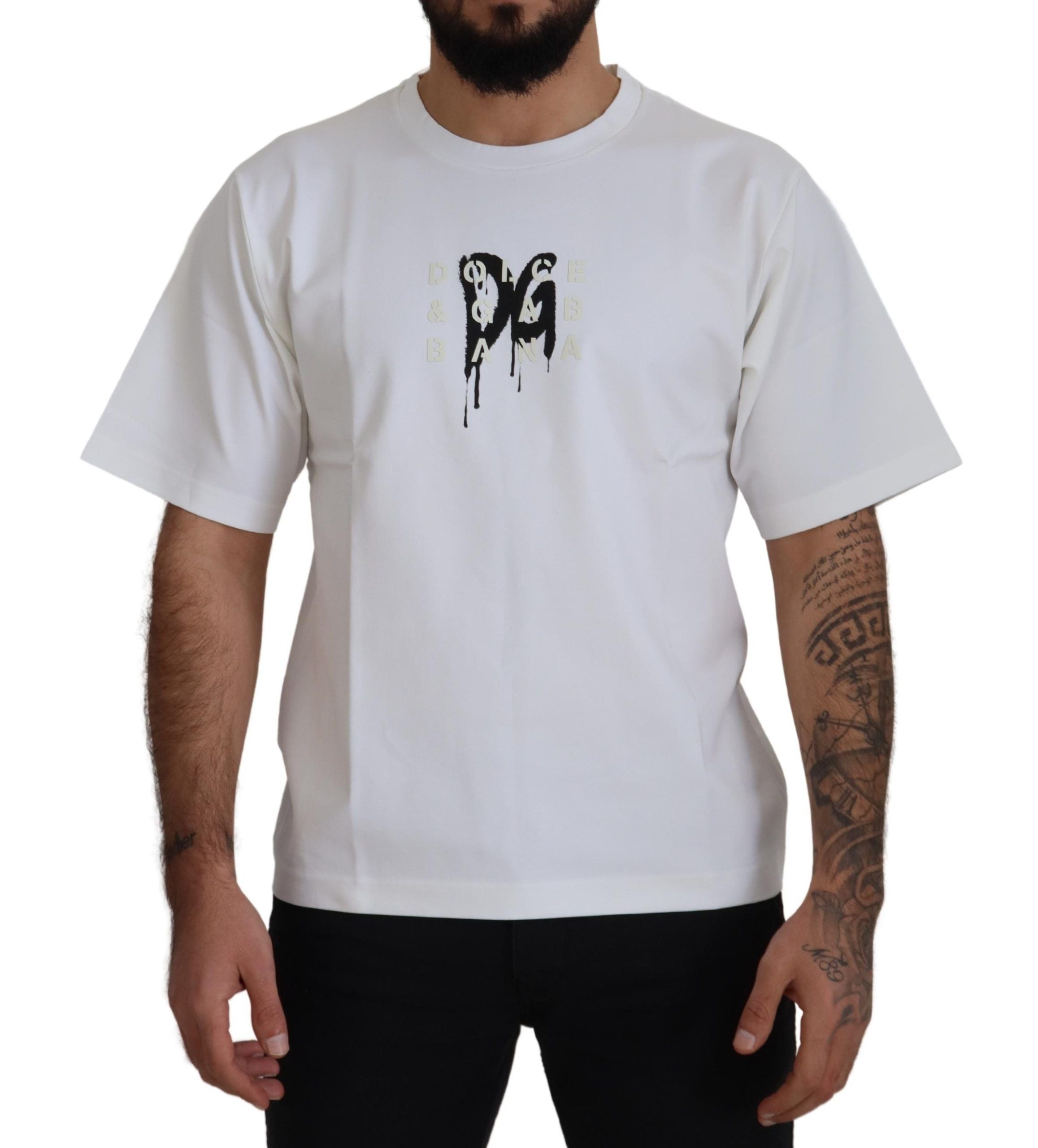 Dolce & Gabbana White Logo Print Cotton Crewneck T-shirt Dolce & Gabbana