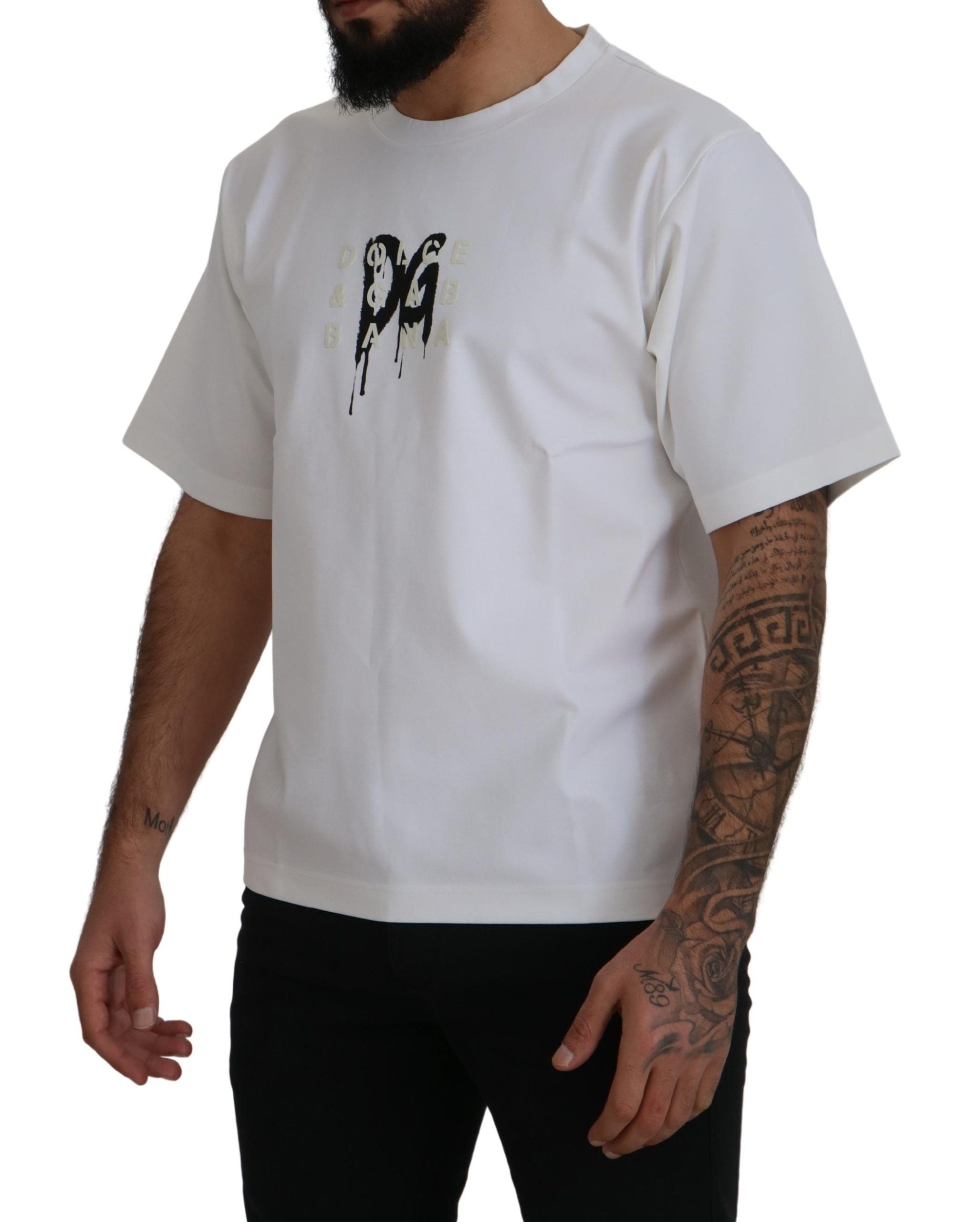 Dolce & Gabbana White Logo Print Cotton Crewneck T-shirt Dolce & Gabbana