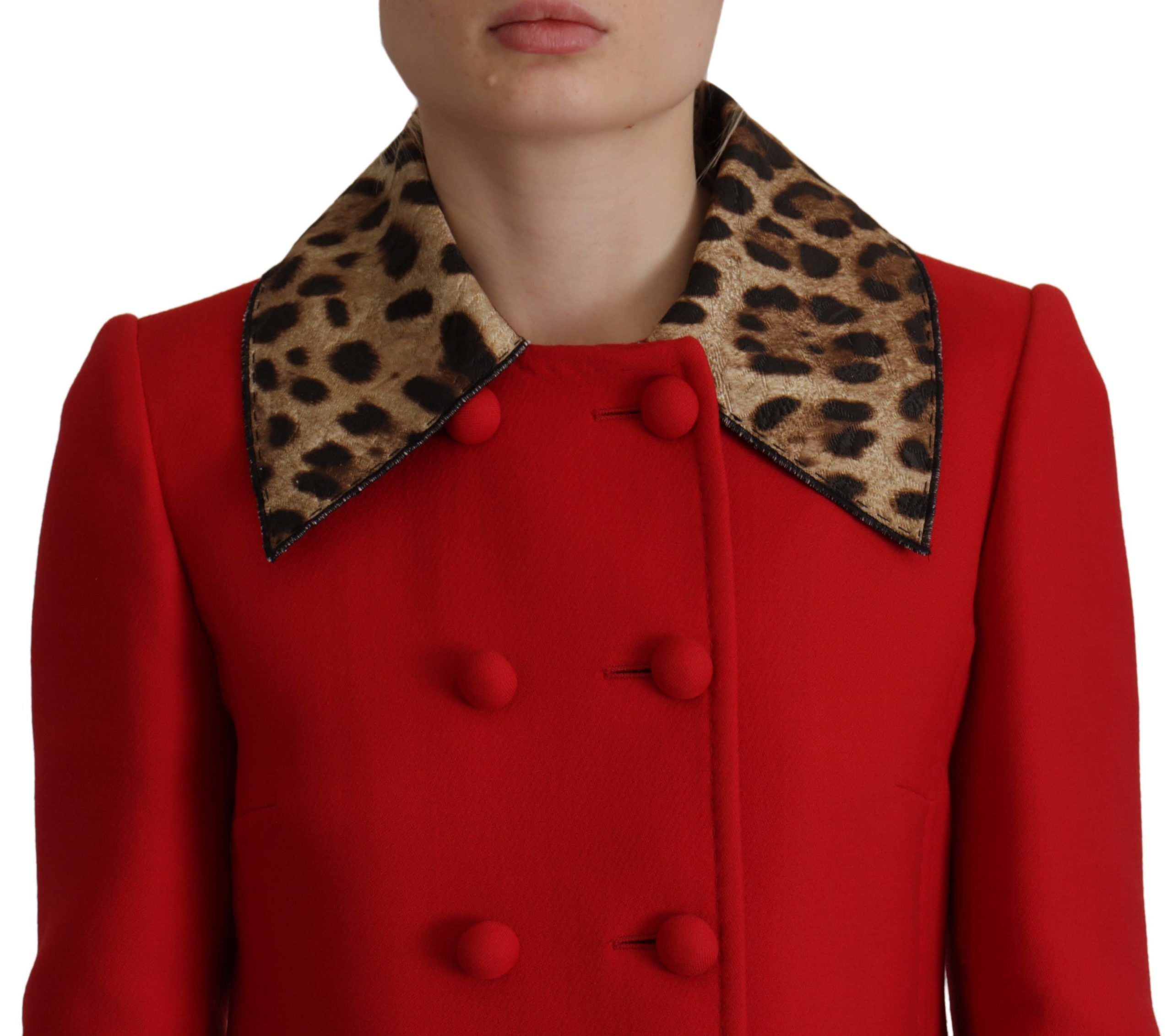 Dolce & Gabbana Red Leopard Wool Trenchcoat Jacket Dolce & Gabbana