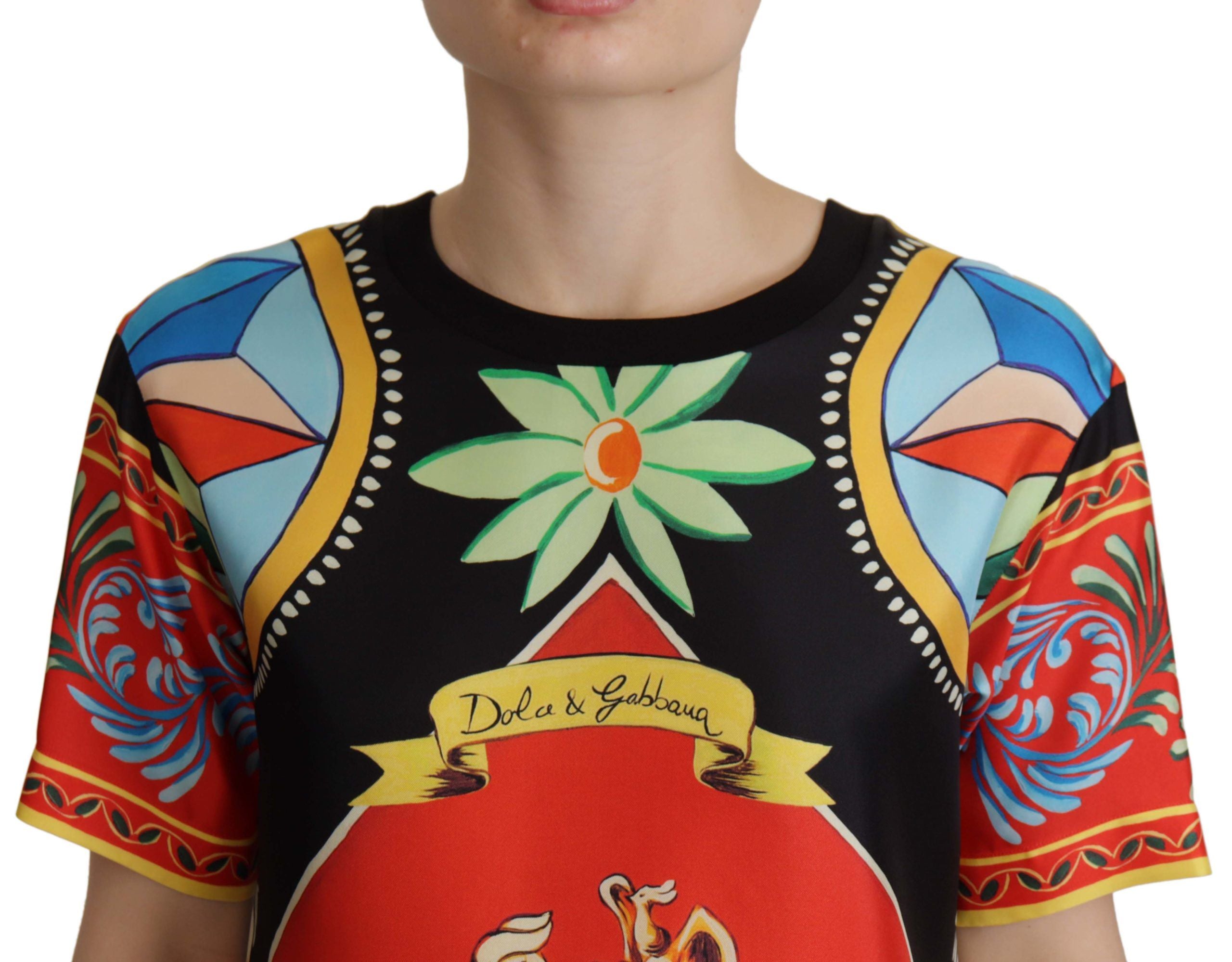 Dolce & Gabbana Multicolor Soldier Carretto Silk Top  T-shirt Dolce & Gabbana