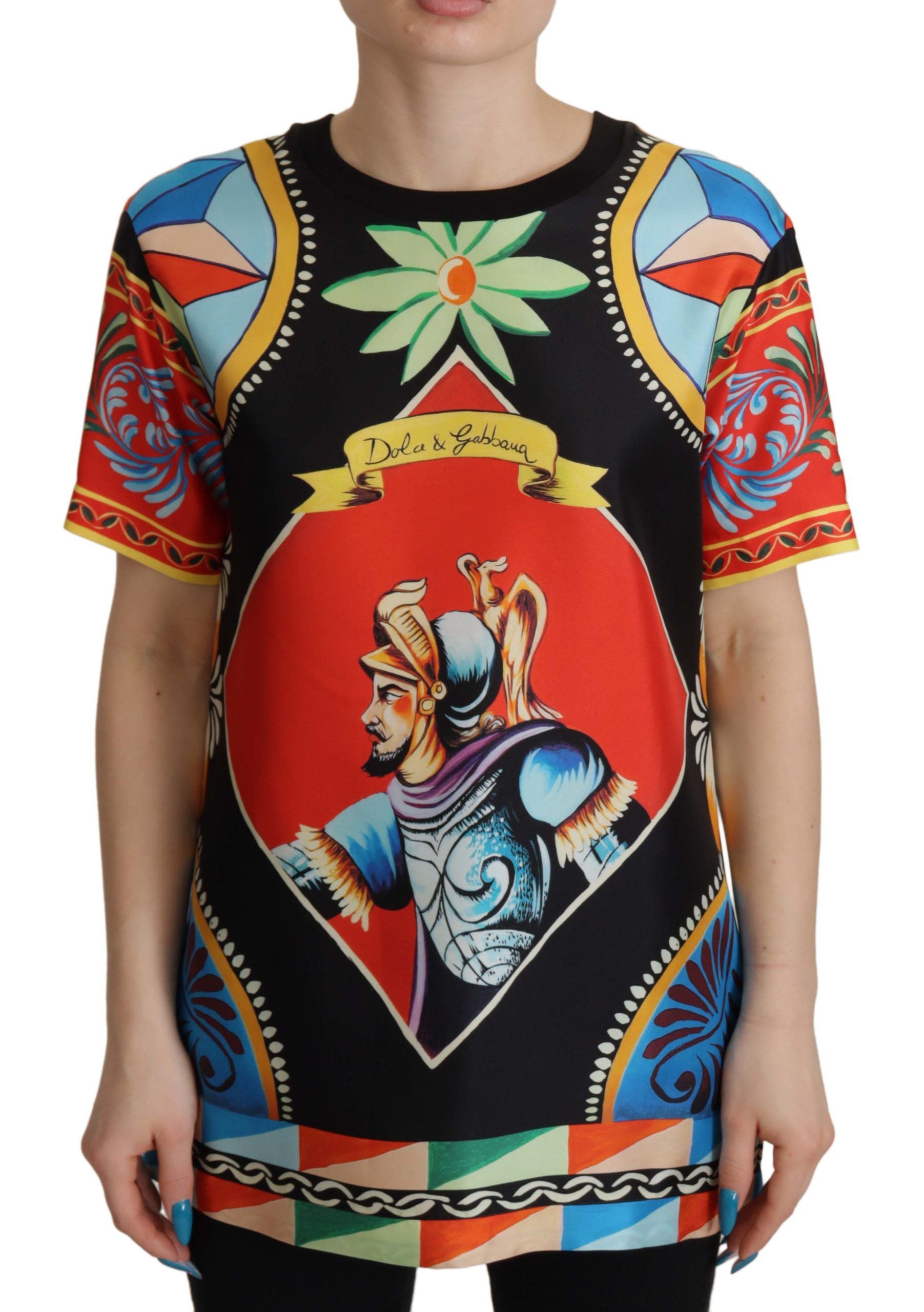 Dolce & Gabbana Multicolor Soldier Carretto Silk Top  T-shirt Dolce & Gabbana