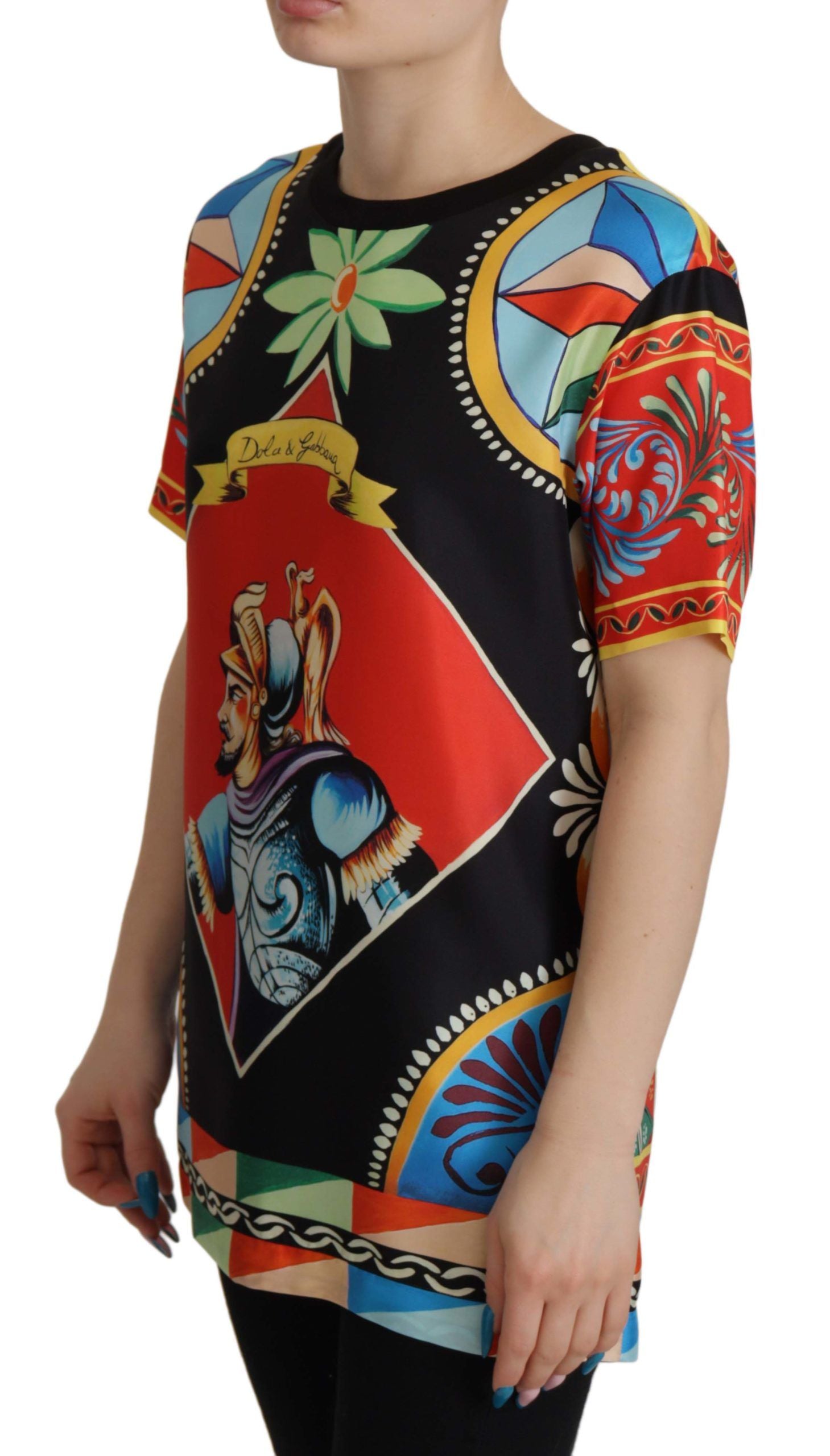 Dolce & Gabbana Multicolor Soldier Carretto Silk Top  T-shirt Dolce & Gabbana