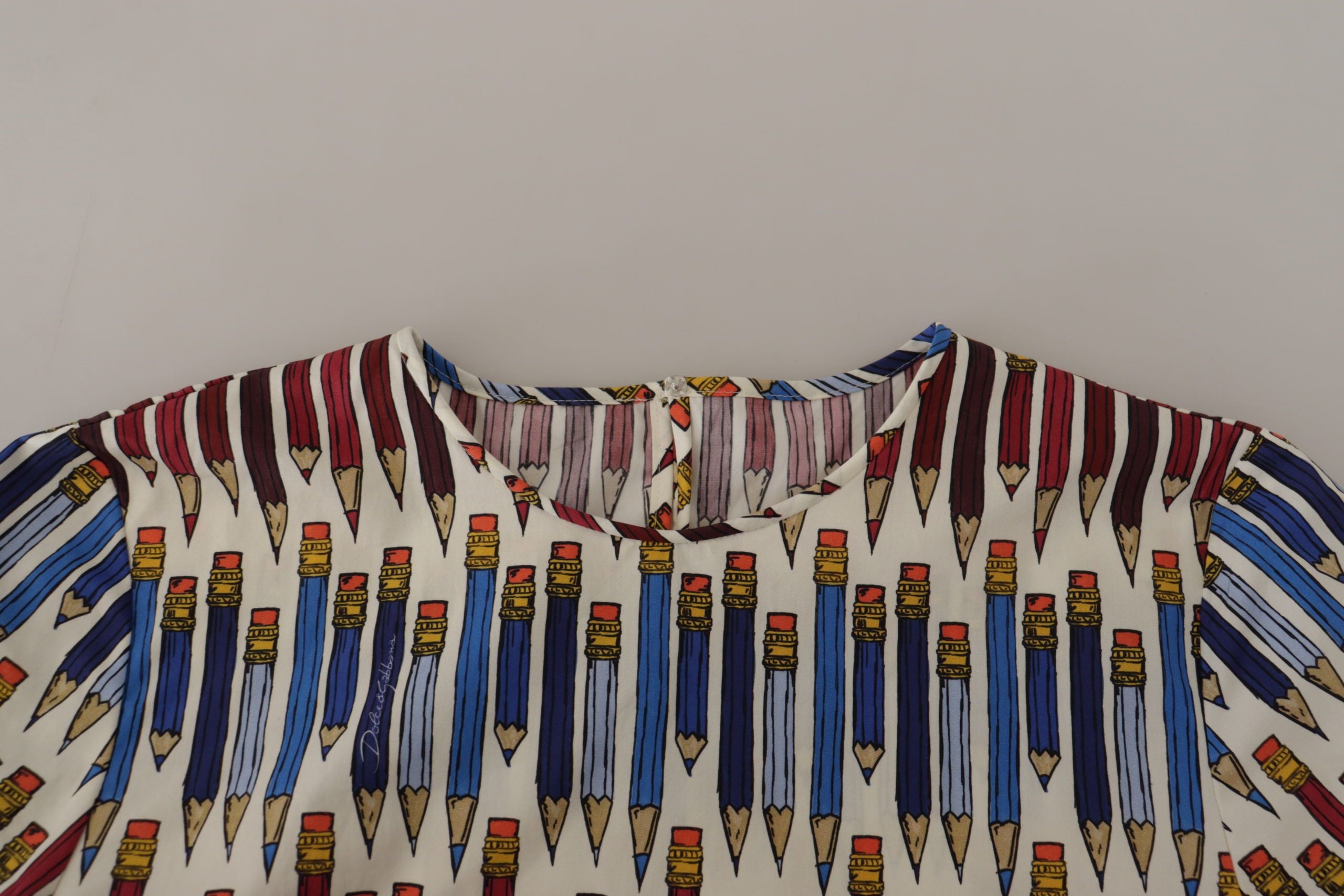 Dolce & Gabbana White Pencil Print Cotton T-shirt Blouse Dolce & Gabbana