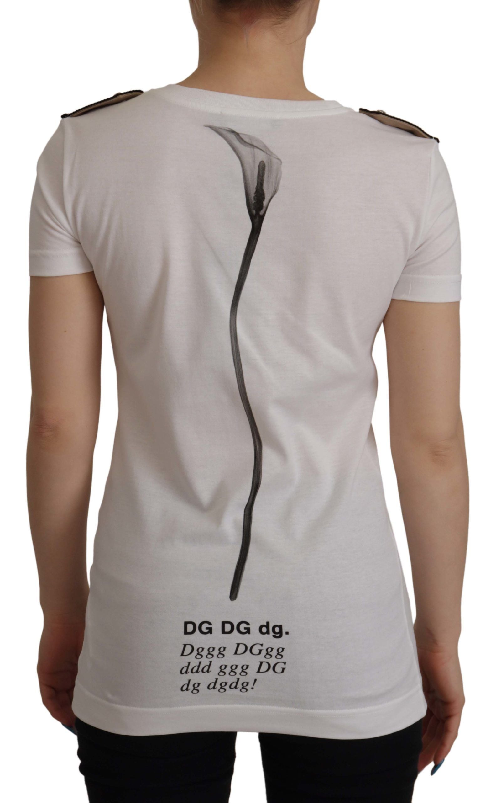 Dolce & Gabbana White Black Roses Crewneck Cotton  T-shirt Dolce & Gabbana