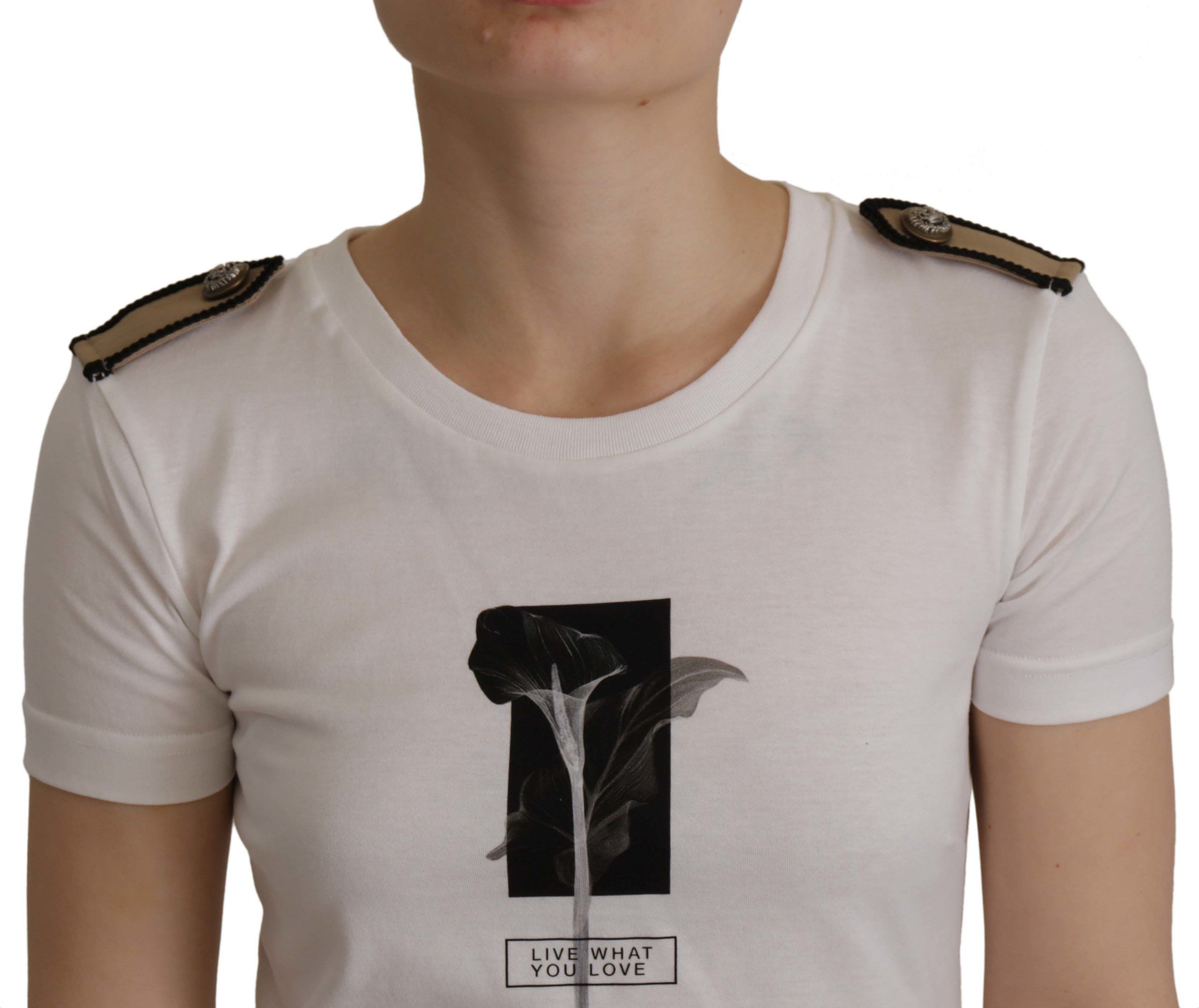 Dolce & Gabbana White Black Roses Crewneck Cotton  T-shirt Dolce & Gabbana