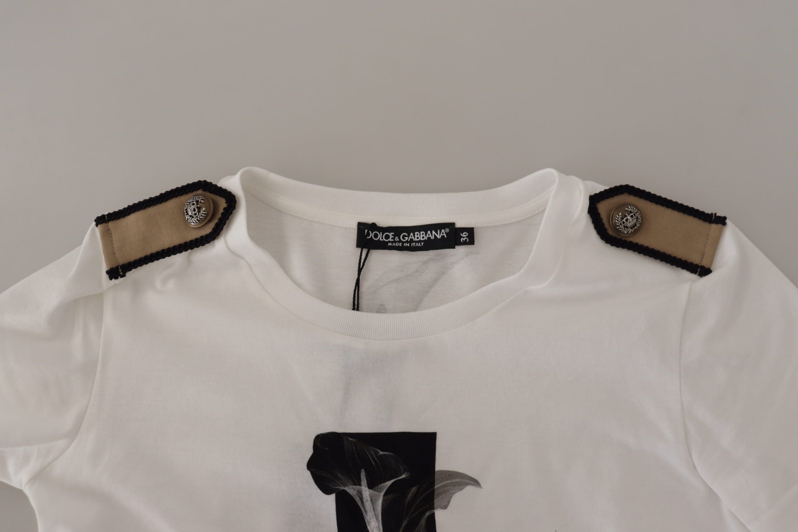 Dolce & Gabbana White Black Roses Crewneck Cotton  T-shirt Dolce & Gabbana