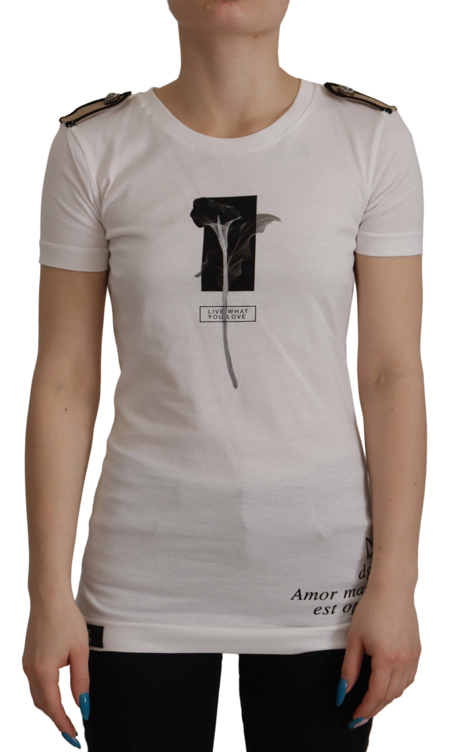 Dolce & Gabbana White Black Roses Crewneck Cotton  T-shirt Dolce & Gabbana