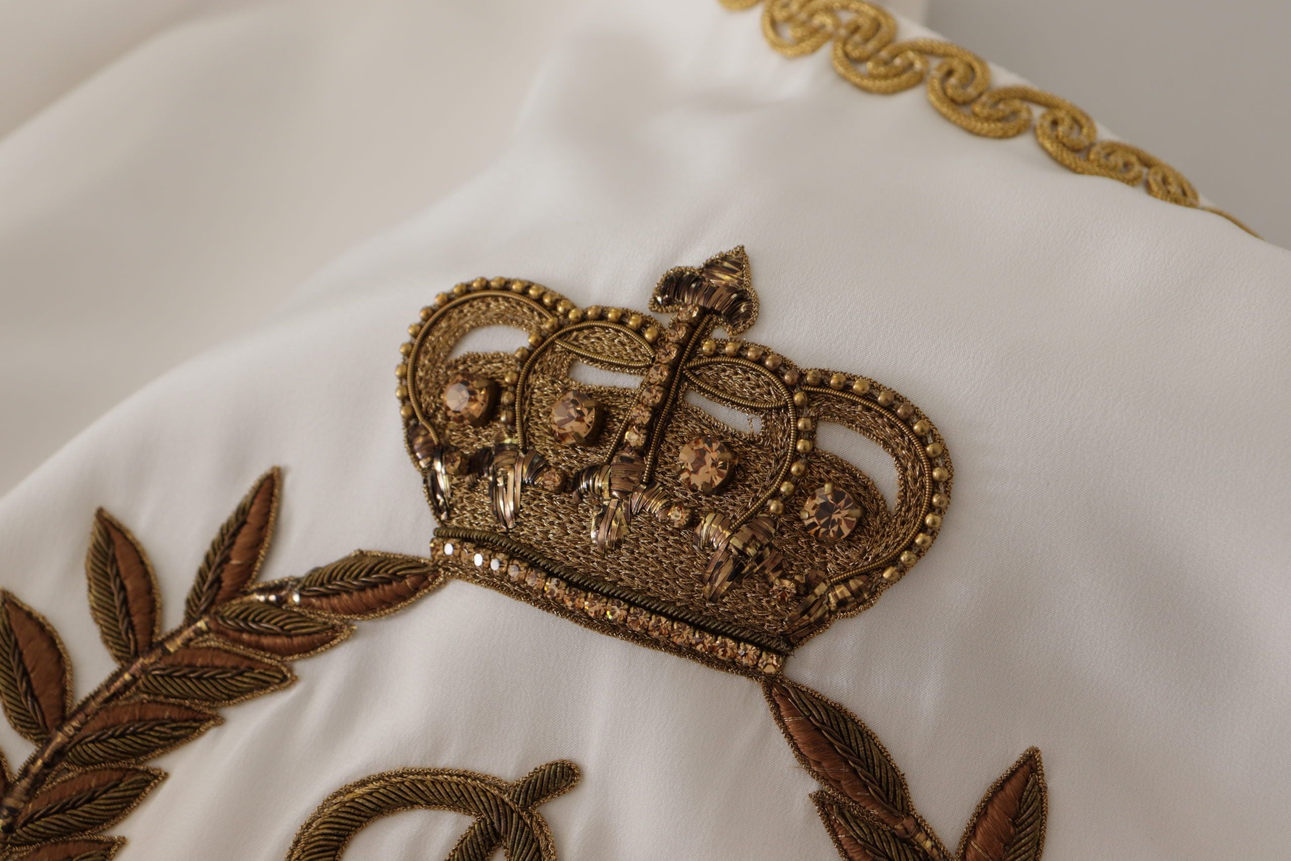 Dolce & Gabbana White Silk Gold DG Crown Crystal Blouse Top Dolce & Gabbana