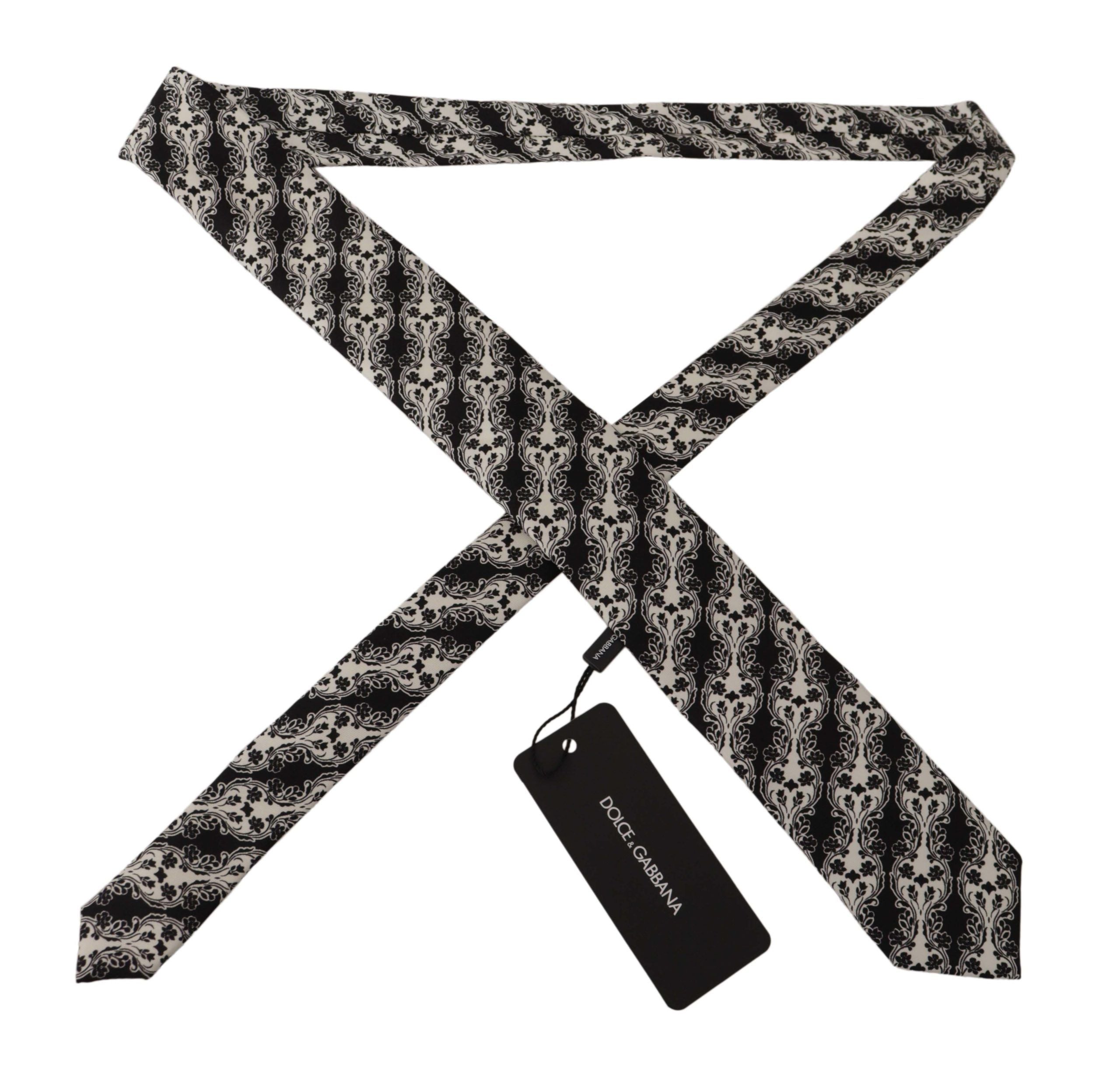 Dolce & Gabbana Black White Flower 100% Silk Print Adjustable Accessory Tie Dolce & Gabbana