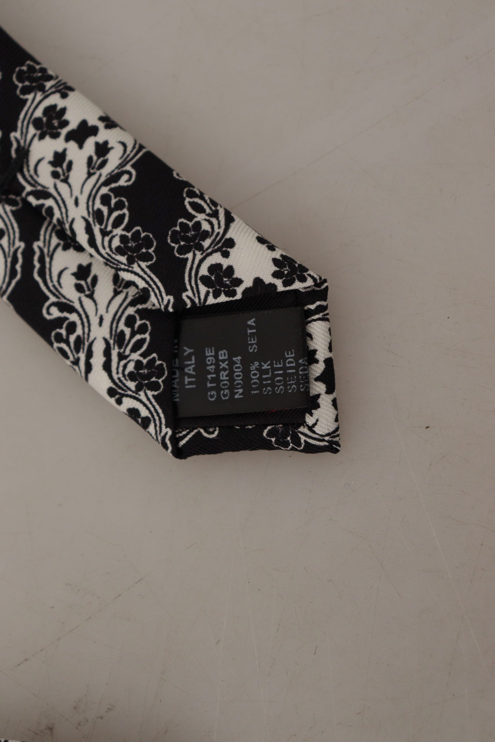 Dolce & Gabbana Black White Flower 100% Silk Print Adjustable Accessory Tie Dolce & Gabbana