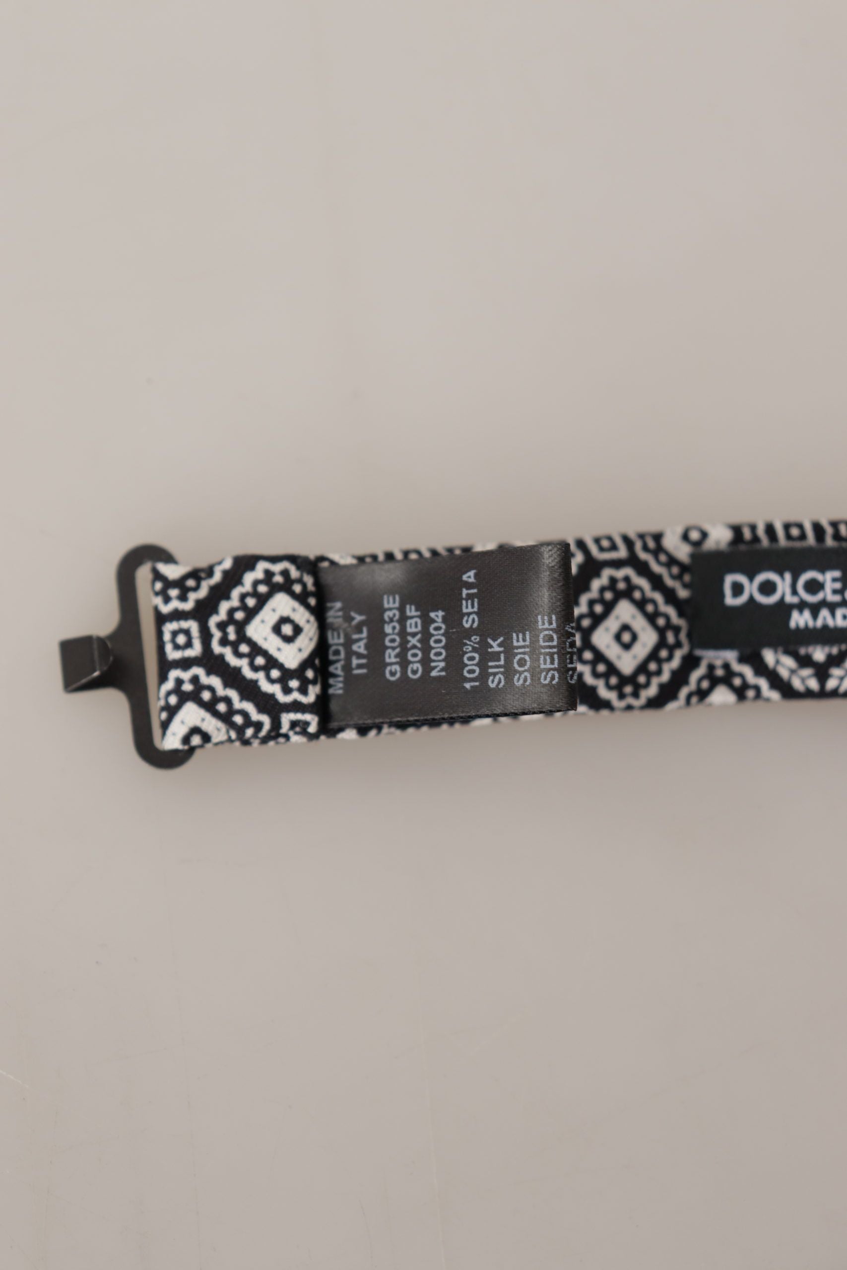 Dolce & Gabbana Black white 100% Silk Adjustable Neck Papillon Tie Dolce & Gabbana