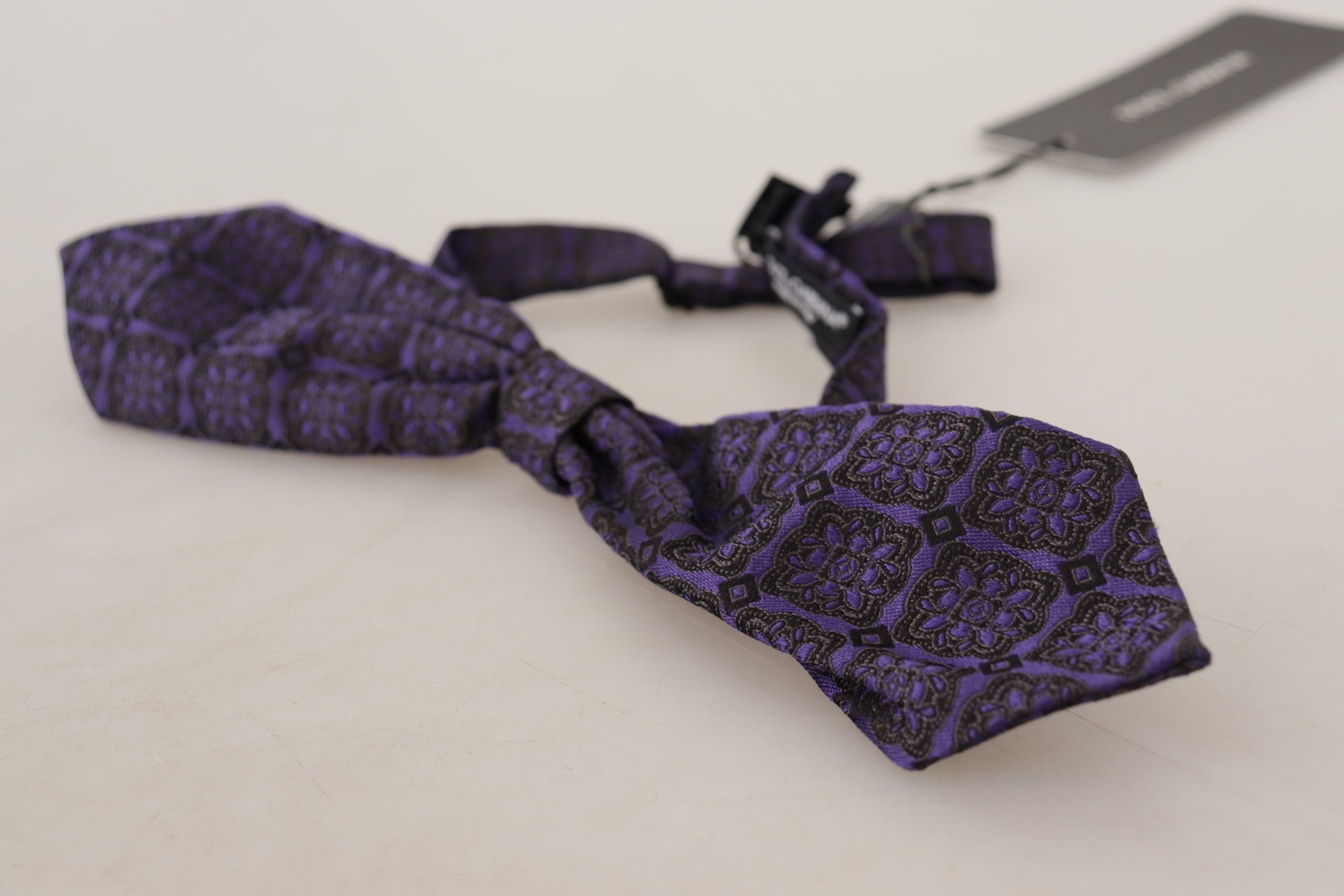 Dolce & Gabbana Blue Geometric Silk Adjustable Neck Papillon Tie Dolce & Gabbana