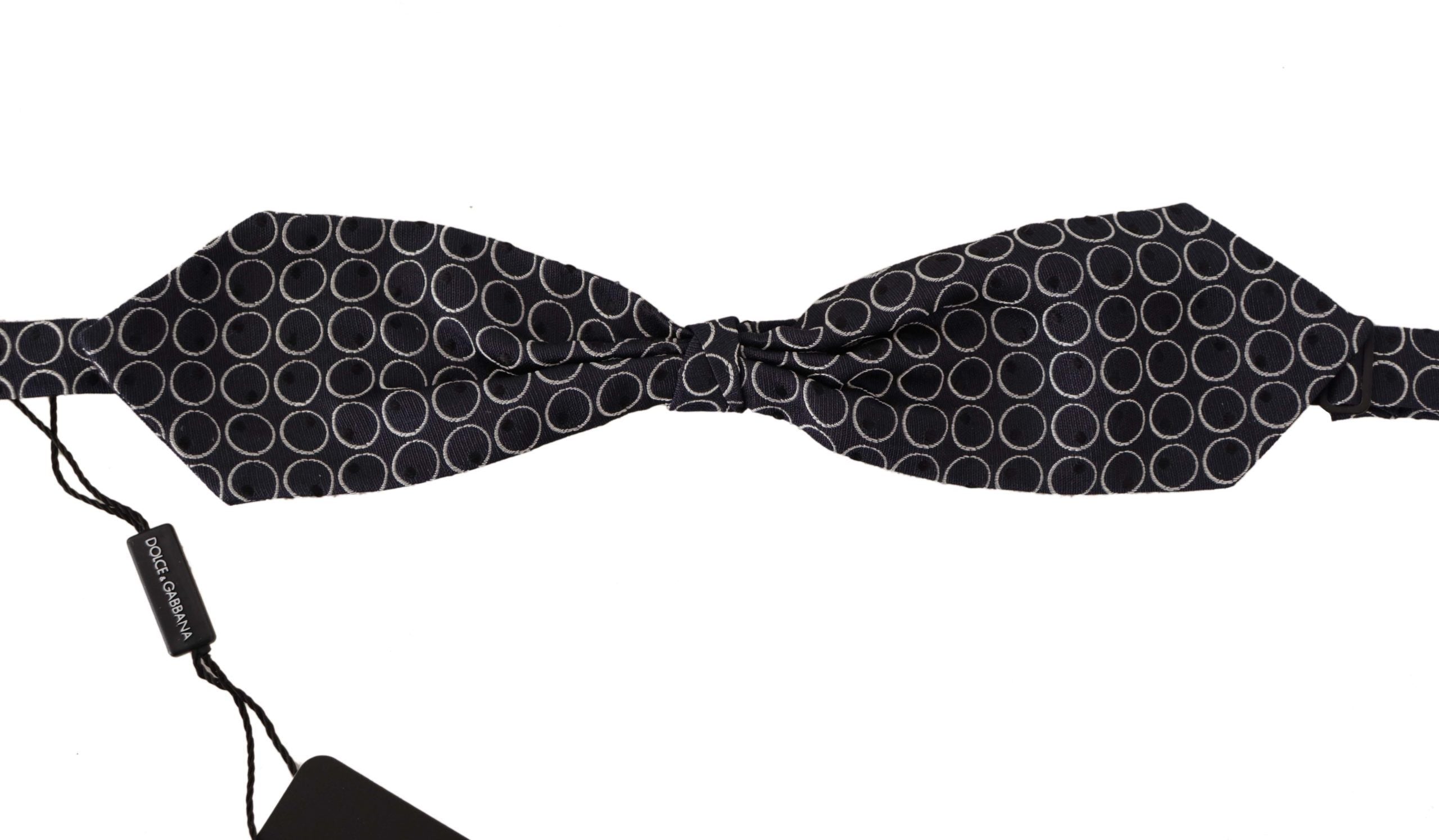 Dolce & Gabbana Black White Round 100% Silk Neck Papillon  Tie Dolce & Gabbana