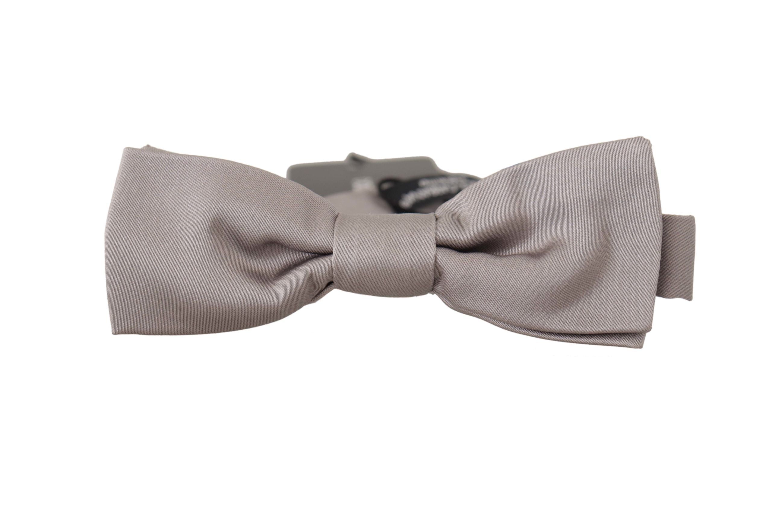 Dolce & Gabbana Silver 100% Silk Slim Adjustable Neck Papillon Tie Dolce & Gabbana