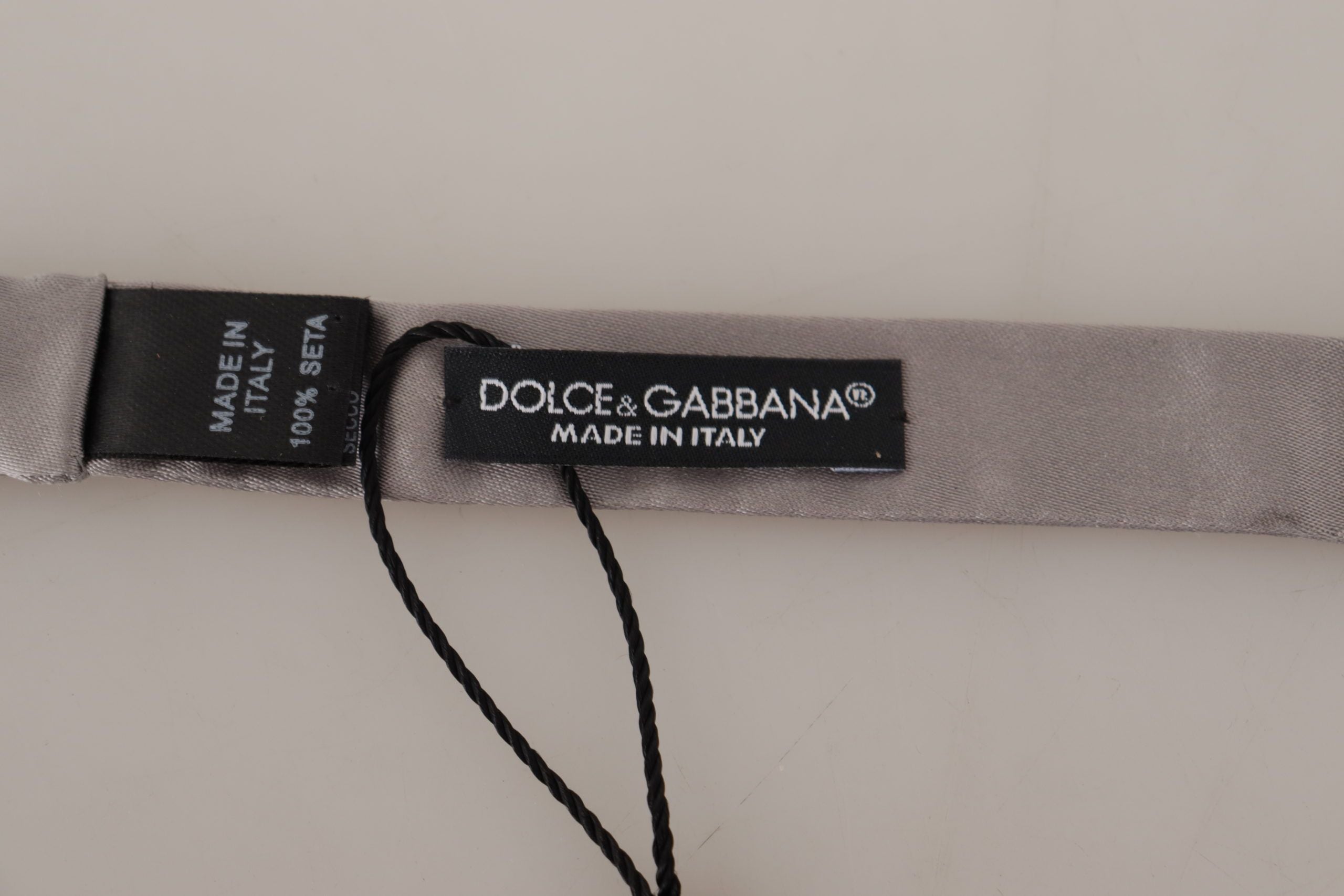 Dolce & Gabbana Silver 100% Silk Slim Adjustable Neck Papillon Tie Dolce & Gabbana