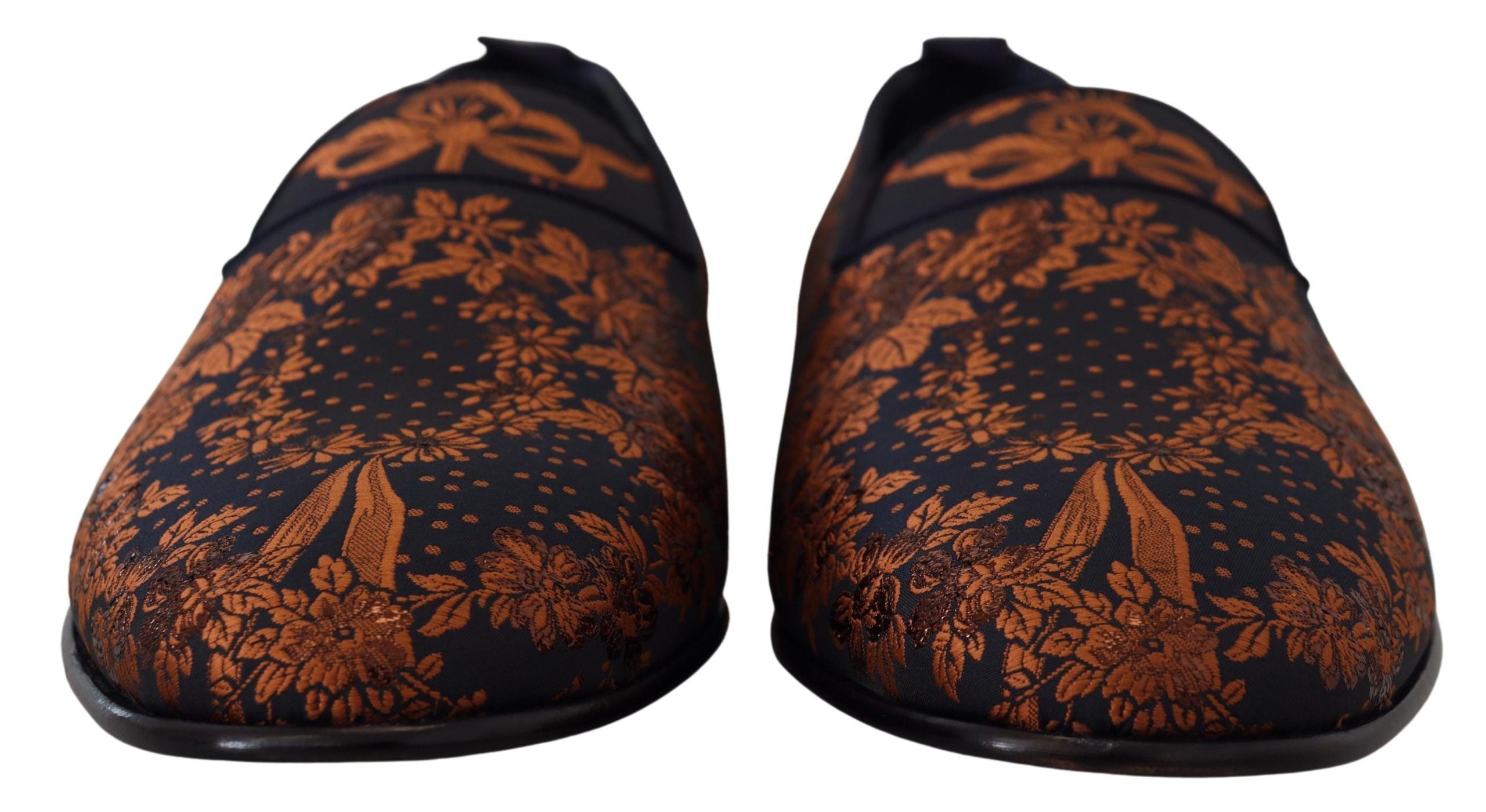 Dolce & Gabbana Blue Rust Floral Slippers Loafers Shoes Dolce & Gabbana