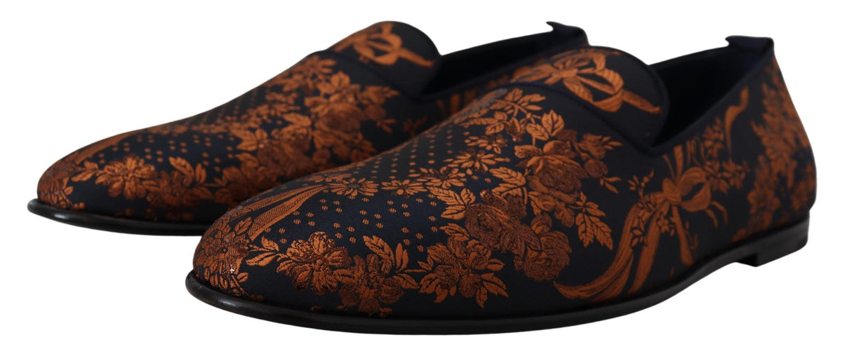 Dolce & Gabbana Blue Rust Floral Slippers Loafers Shoes Dolce & Gabbana
