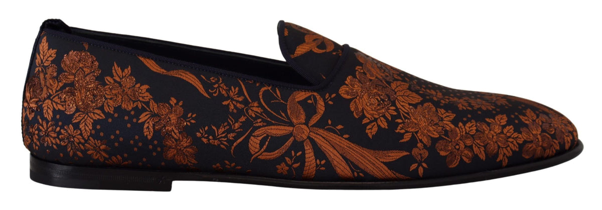 Dolce & Gabbana Blue Rust Floral Slippers Loafers Shoes Dolce & Gabbana