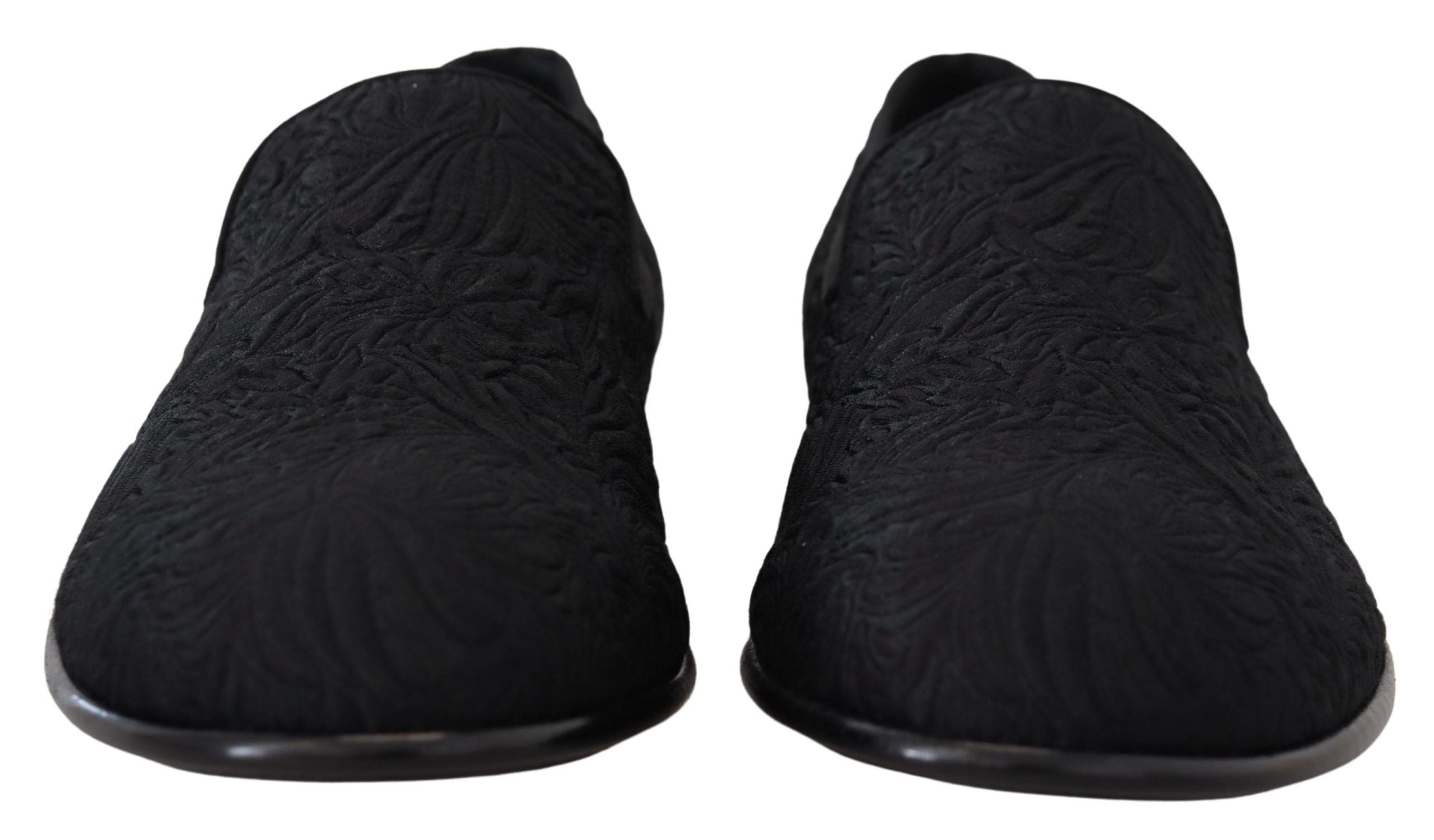 Dolce & Gabbana Black Floral Jacquard Slippers Loafers Shoes Dolce & Gabbana