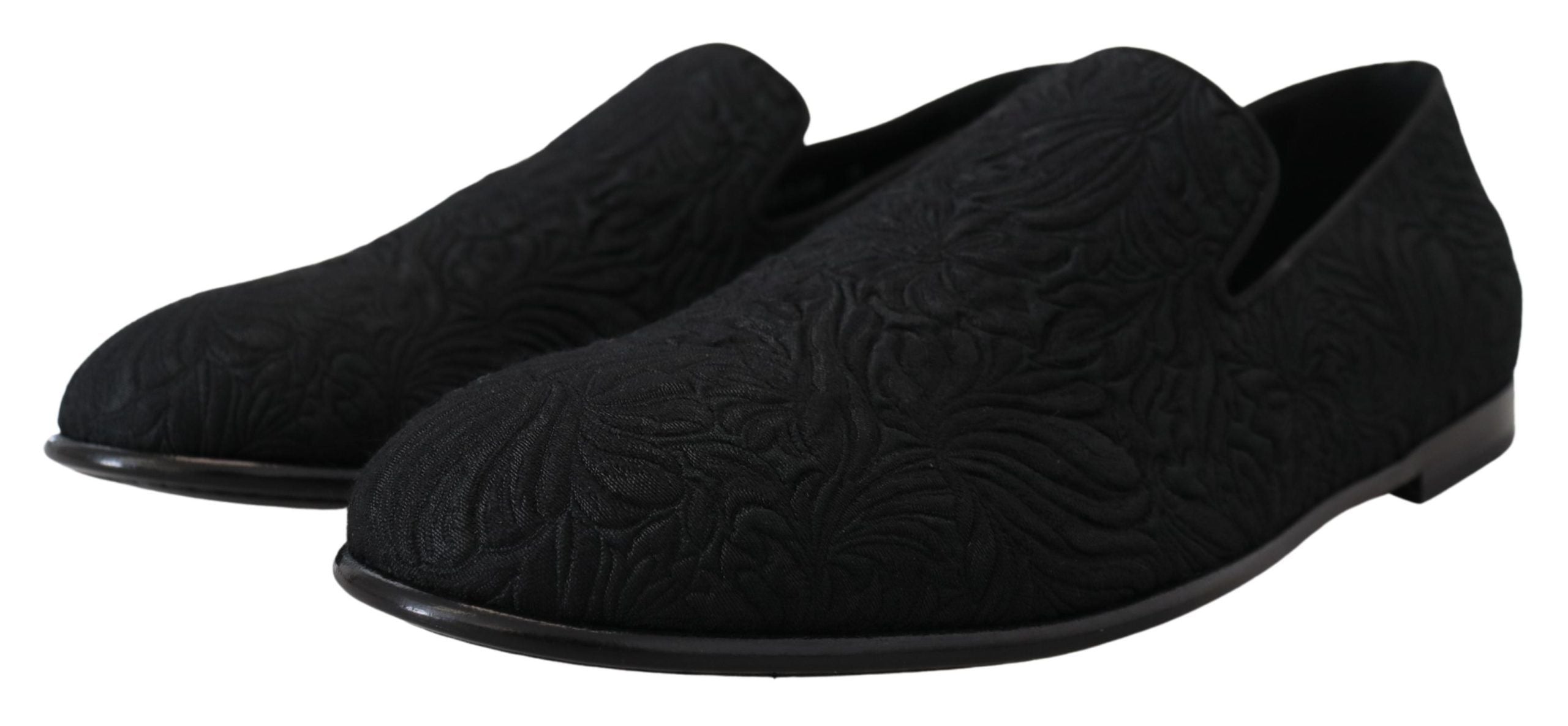 Dolce & Gabbana Black Floral Jacquard Slippers Loafers Shoes Dolce & Gabbana